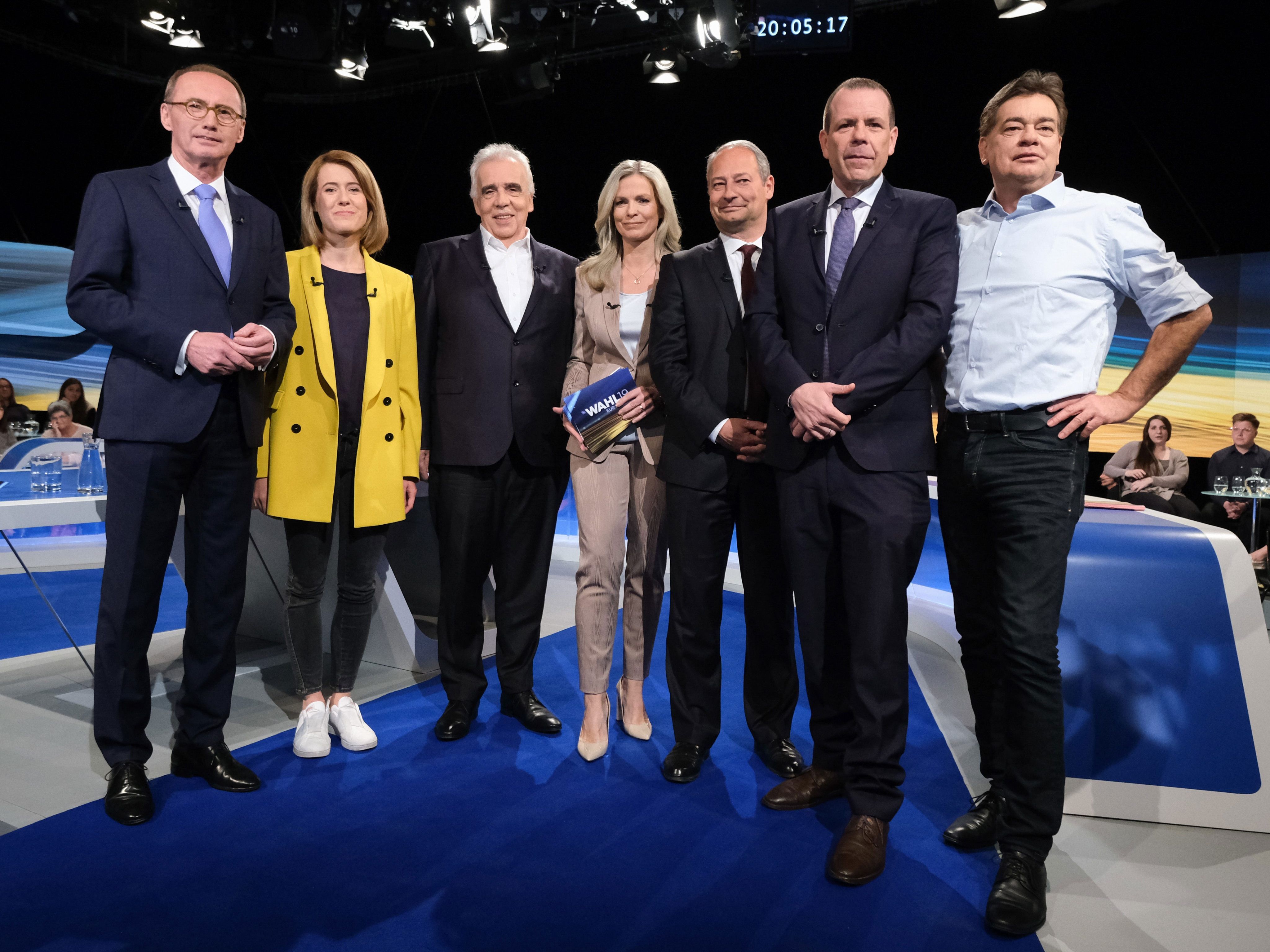 Othmar Karas (ÖVP), Claudia Gamon (NEOS), Johannes Voggenhuber (EUROPA Jetzt), Claudia Reiterer, Andreas Schieder (SPÖ), Harald Vilimsky (FPÖ), Werner Kogler (Die Grünen) Othmar Karas (ÖVP), Claudia Gamon (NEOS), Johannes Voggenhuber (EUROPA Jetzt), Claudia Reiterer, Andreas Schieder (SPÖ), Harald Vilimsky (FPÖ), Werner Kogler (Die Grünen)