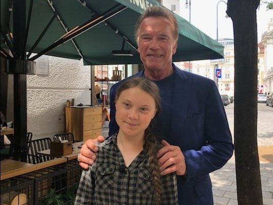 Arnold Schwarzenegger traf Greta Thunberg in Wien. Arnold Schwarzenegger traf Greta Thunberg in Wien.