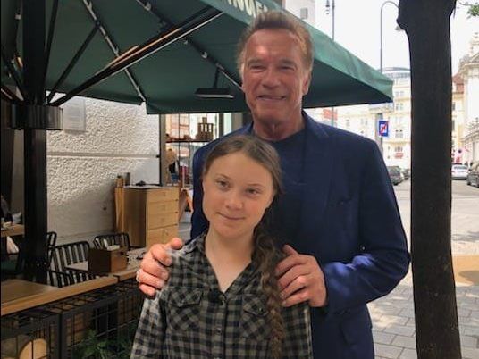 Arnold Schwarzenegger traf Greta Thunberg in Wien.