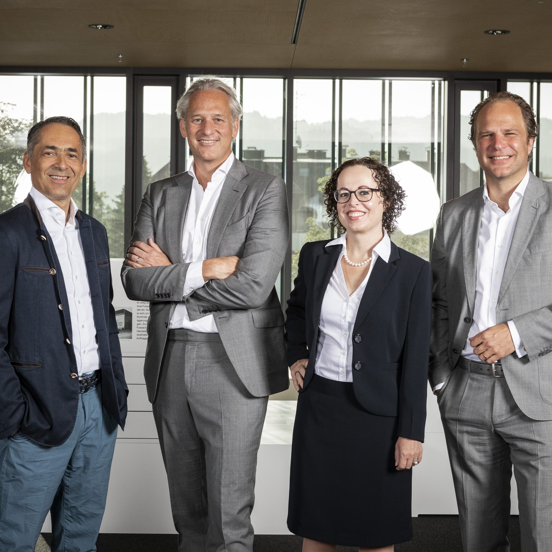 Präsidium der IV-Vorarlberg (vlnr.) Vizepräs. Hubert Rhomberg, Präs. Martin Ohneberg, Vizepräs. Christine Schwarz-Fuchs, Vizepräsident Heinz Senger-Weiss