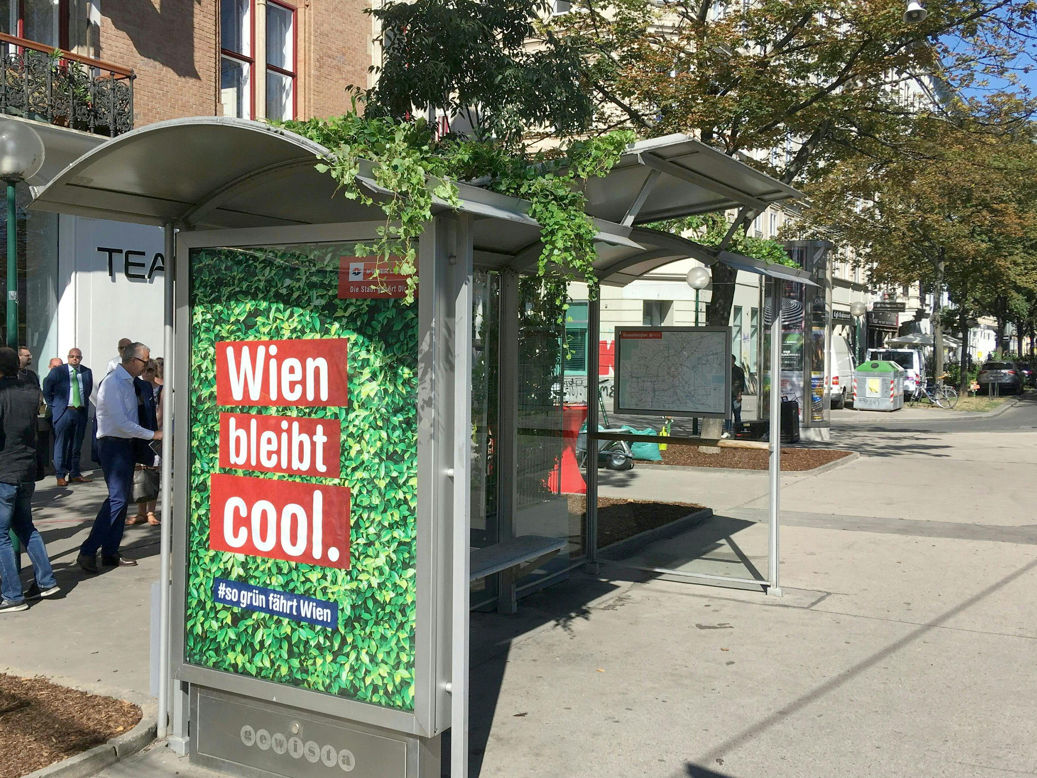 Die begrünten Wartehäuschen sollen für Abkühlung sorgen. Die begrünten Wartehäuschen sollen für Abkühlung sorgen.