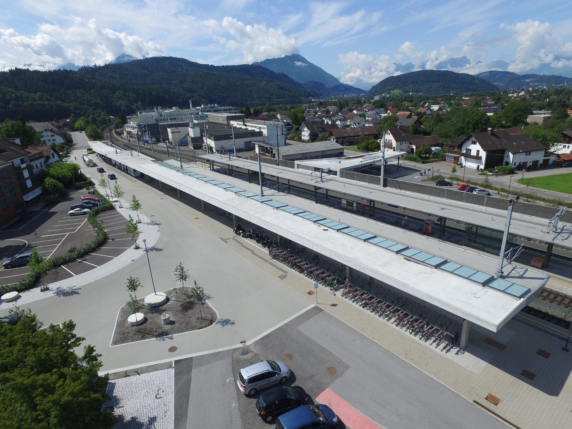 Rankweils Mobilitätsdrehscheibe von oben Rankweils Mobilitätsdrehscheibe von oben