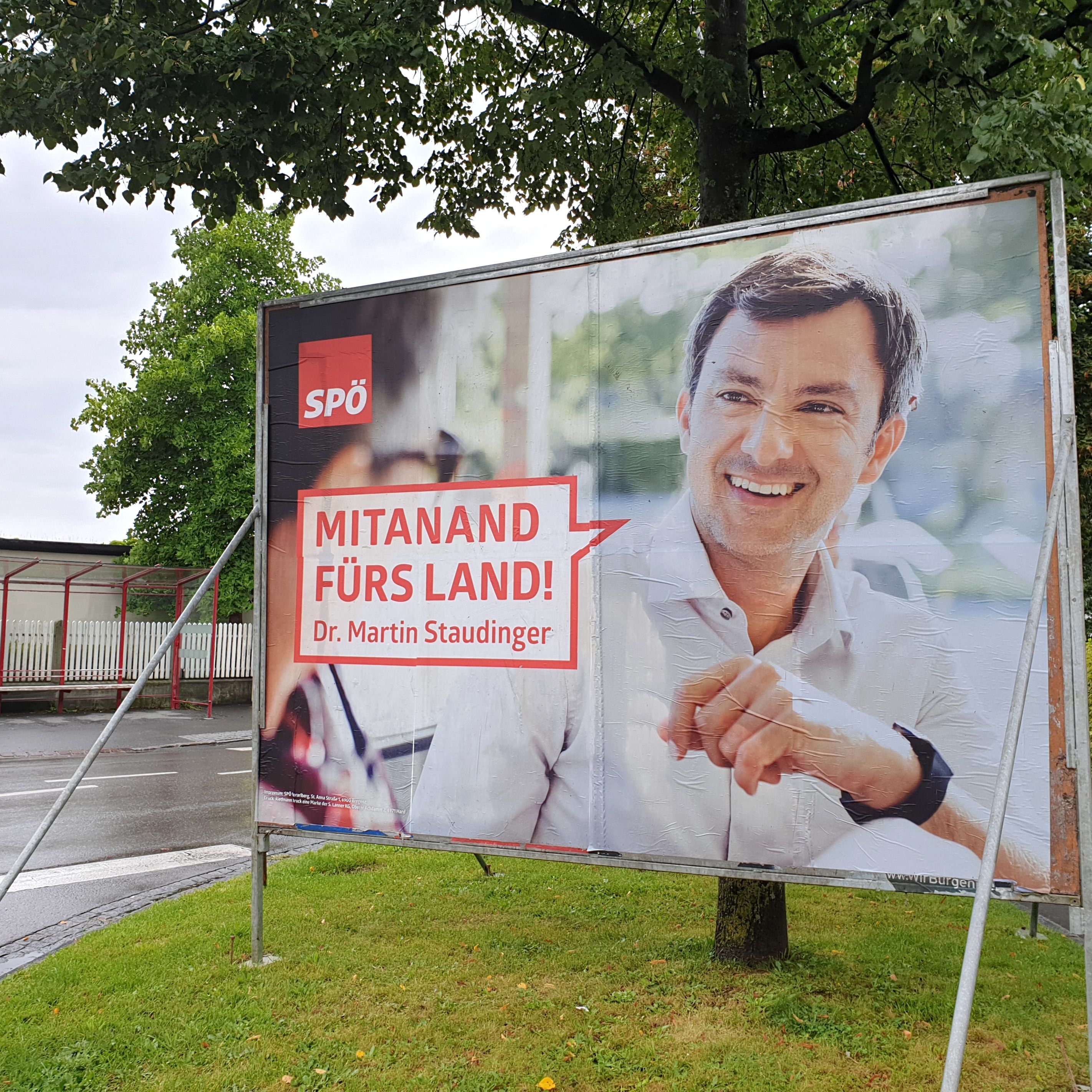 Ein Plakat der SPÖ in Bregenz, fotografiert am Montag, 2. September 2019