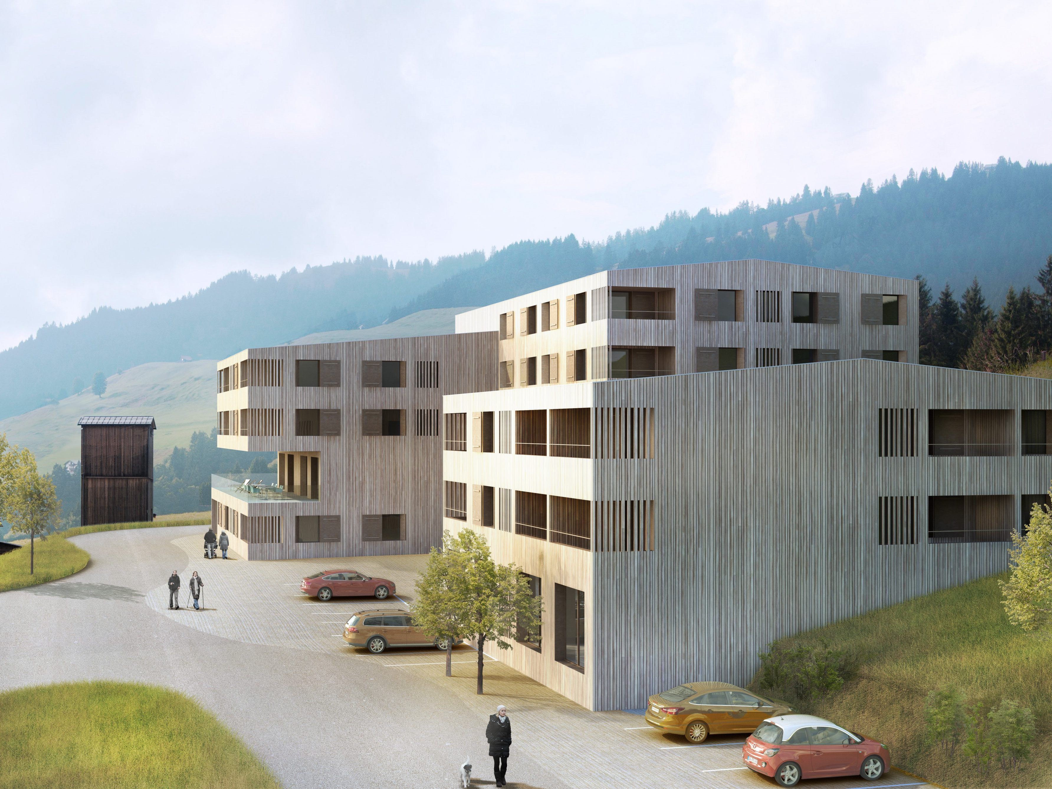 So soll das von Johannes Kaufmann geplante Jufa-Hotel im Bereich der Talstation des Skilifts Laterns-Gapfohl aussehen.