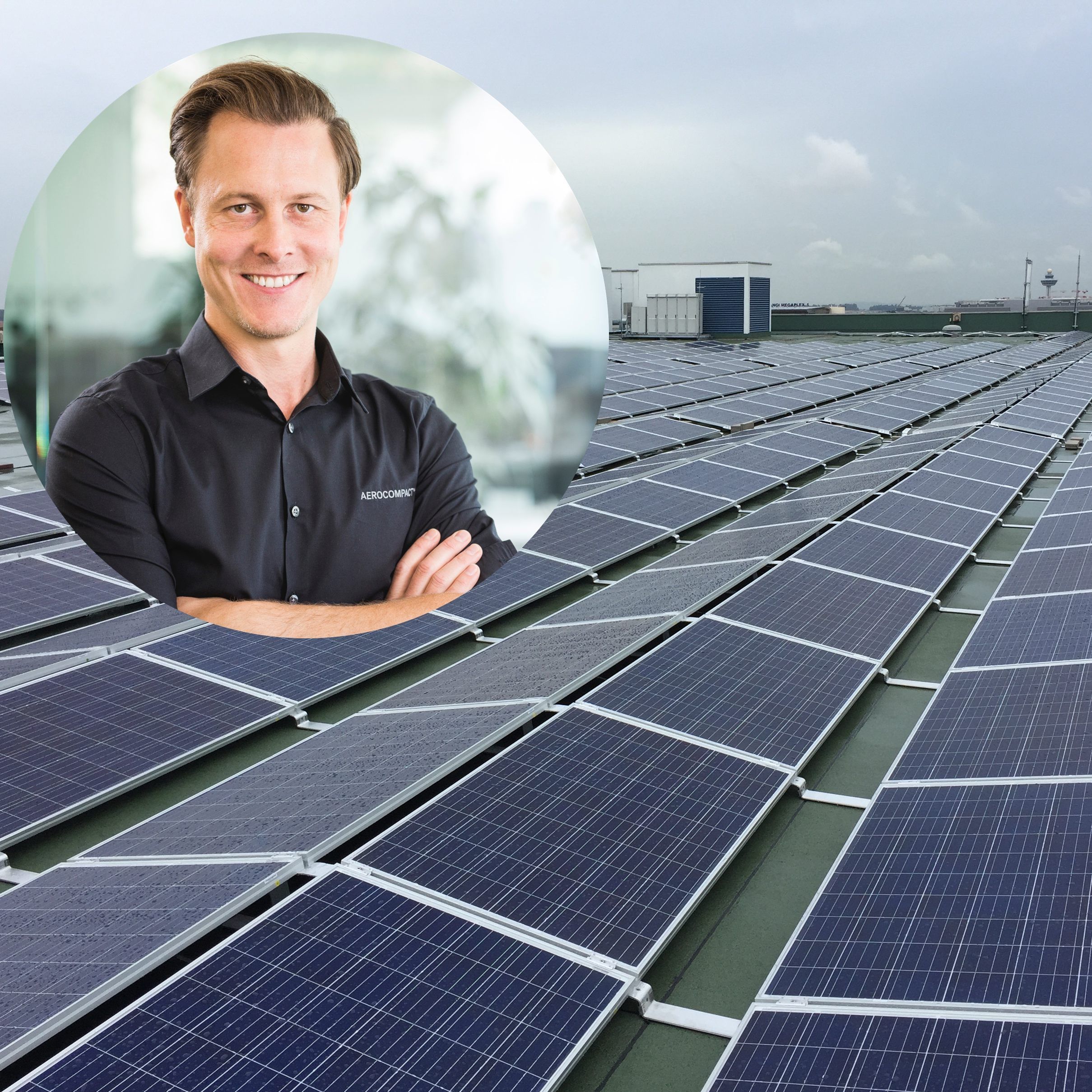 Die PV-Anlagen-Befestigungsmodule von AEROCOMPACT befinden sich auch auf dem Dach des Flughafens Singapur.