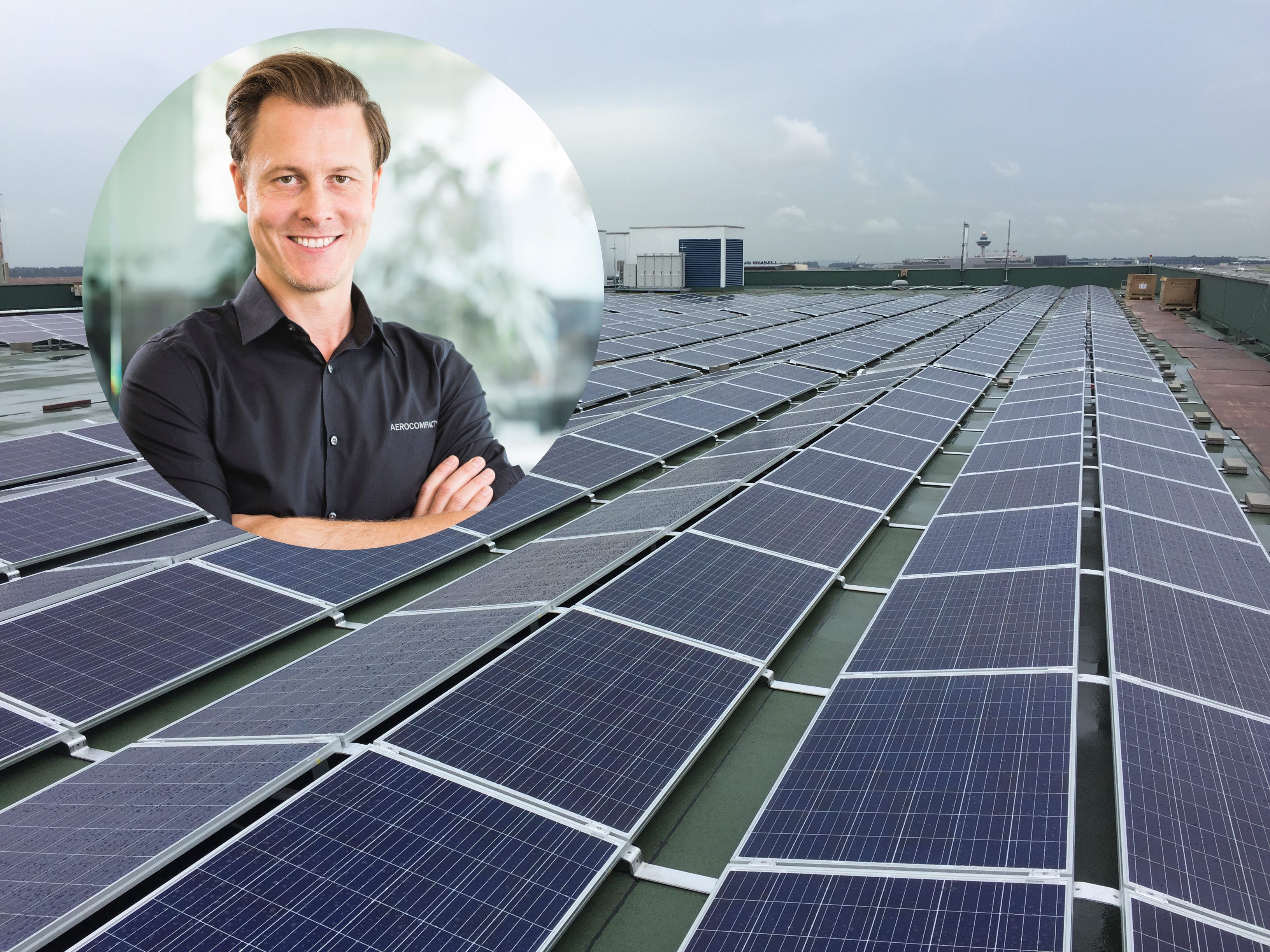 Die PV-Anlagen-Befestigungsmodule von AEROCOMPACT befinden sich auch auf dem Dach des Flughafens Singapur. Die PV-Anlagen-Befestigungsmodule von AEROCOMPACT befinden sich auch auf dem Dach des Flughafens Singapur.