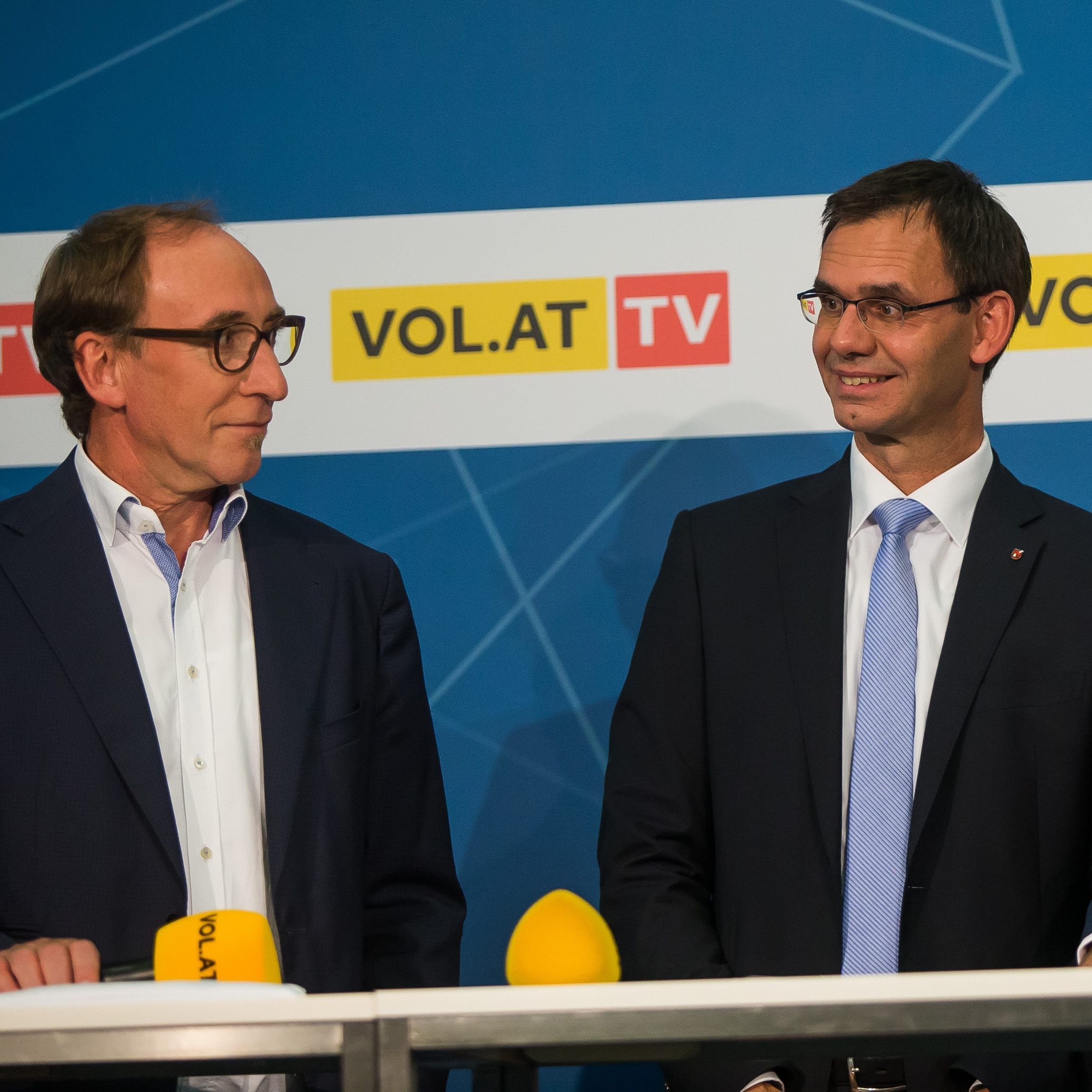 Die Gewinner der Vorarlberger Landtagswahl 2019: Johannes Rauch mit den Grünen und LH Markus Wallner mit der ÖVP.