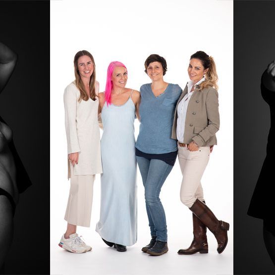 DAS BIN iCH Initiatorin Nadja Kapeller (l.), in der Mitte (v.l.) Julia Kurbatfinsky, Ines Thomsen, Nadja Kapeller und Silvia Schachermayer sowie rechts Teilnehmerin Rebecca K.