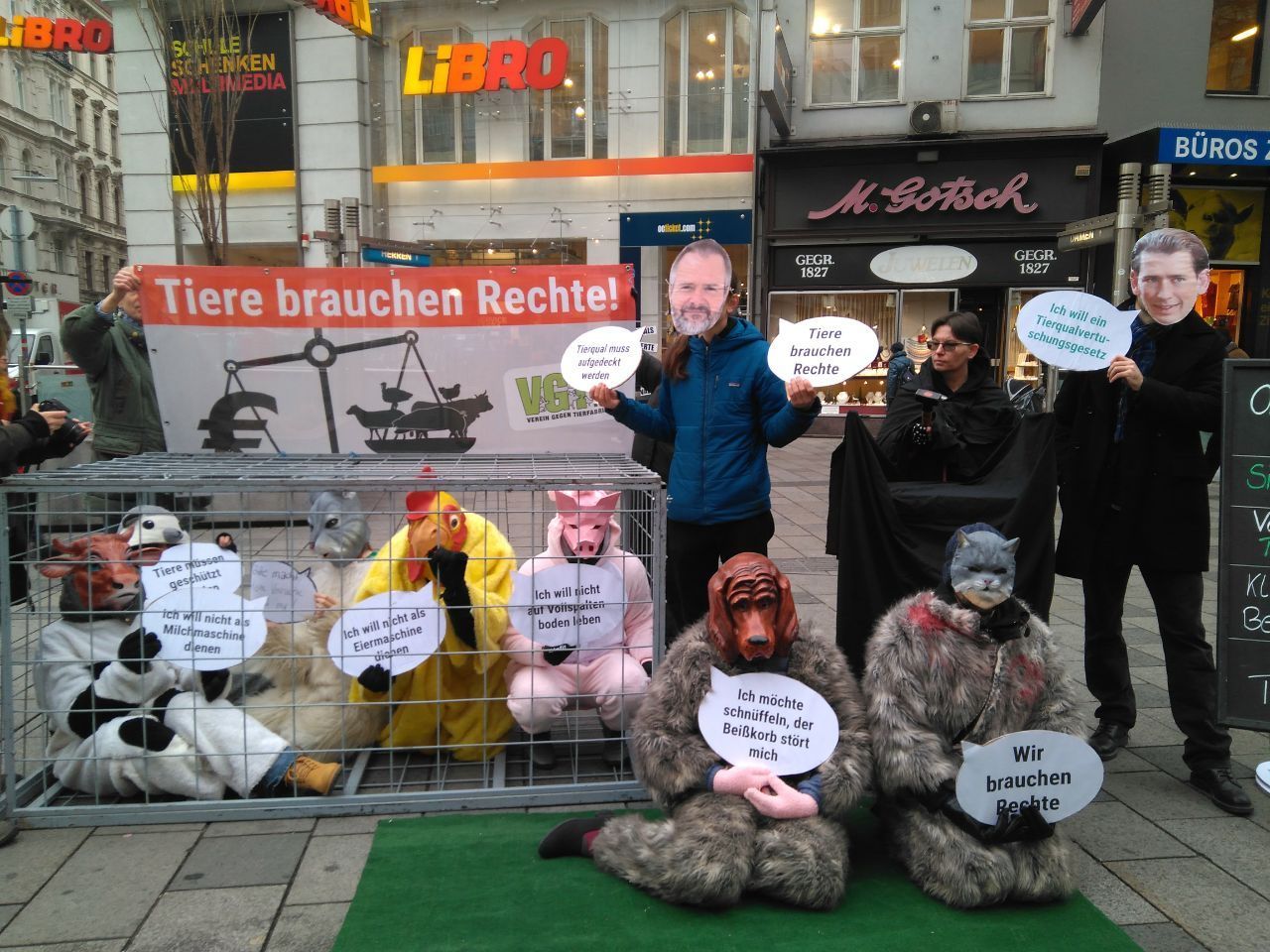 VGT-Aktivisten protestierten am Montag auf der Mahü.