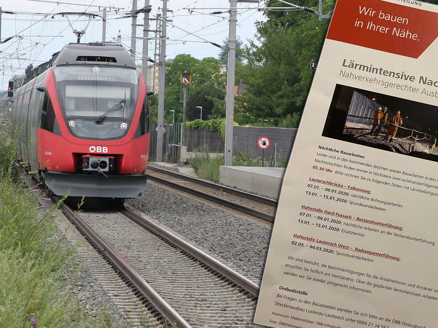 In Lauterach ist in insgesamt vier JÄnner-Nächten mit Baulärm seitens der ÖBB zu rechnen. In Lauterach ist in insgesamt vier JÄnner-Nächten mit Baulärm seitens der ÖBB zu rechnen.