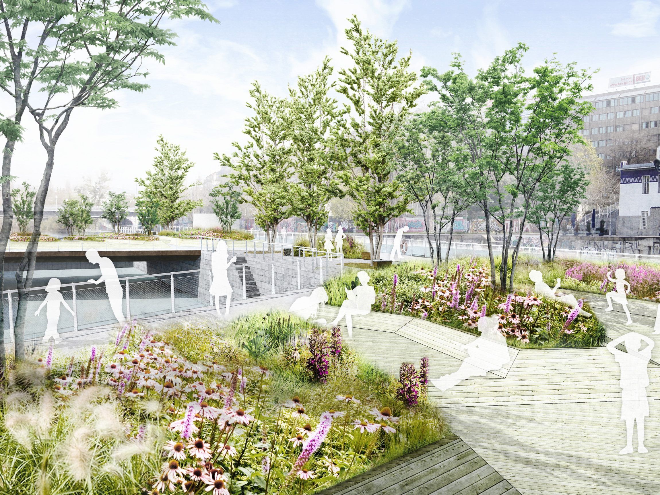 "Schwimmende Gärten" für den Wiener Donaukanal. "Schwimmende Gärten" für den Wiener Donaukanal.