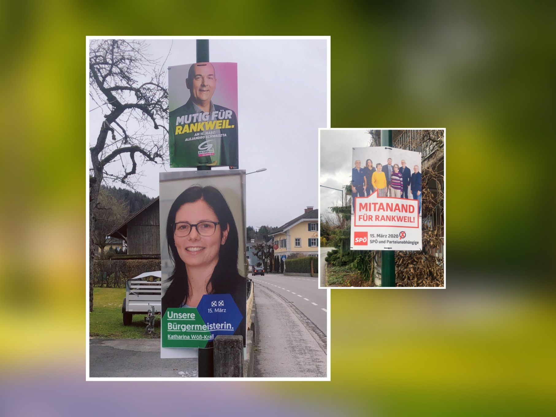 Die SPÖ und das Grüne Forum verwenden Plakate aus recyclebarem Material