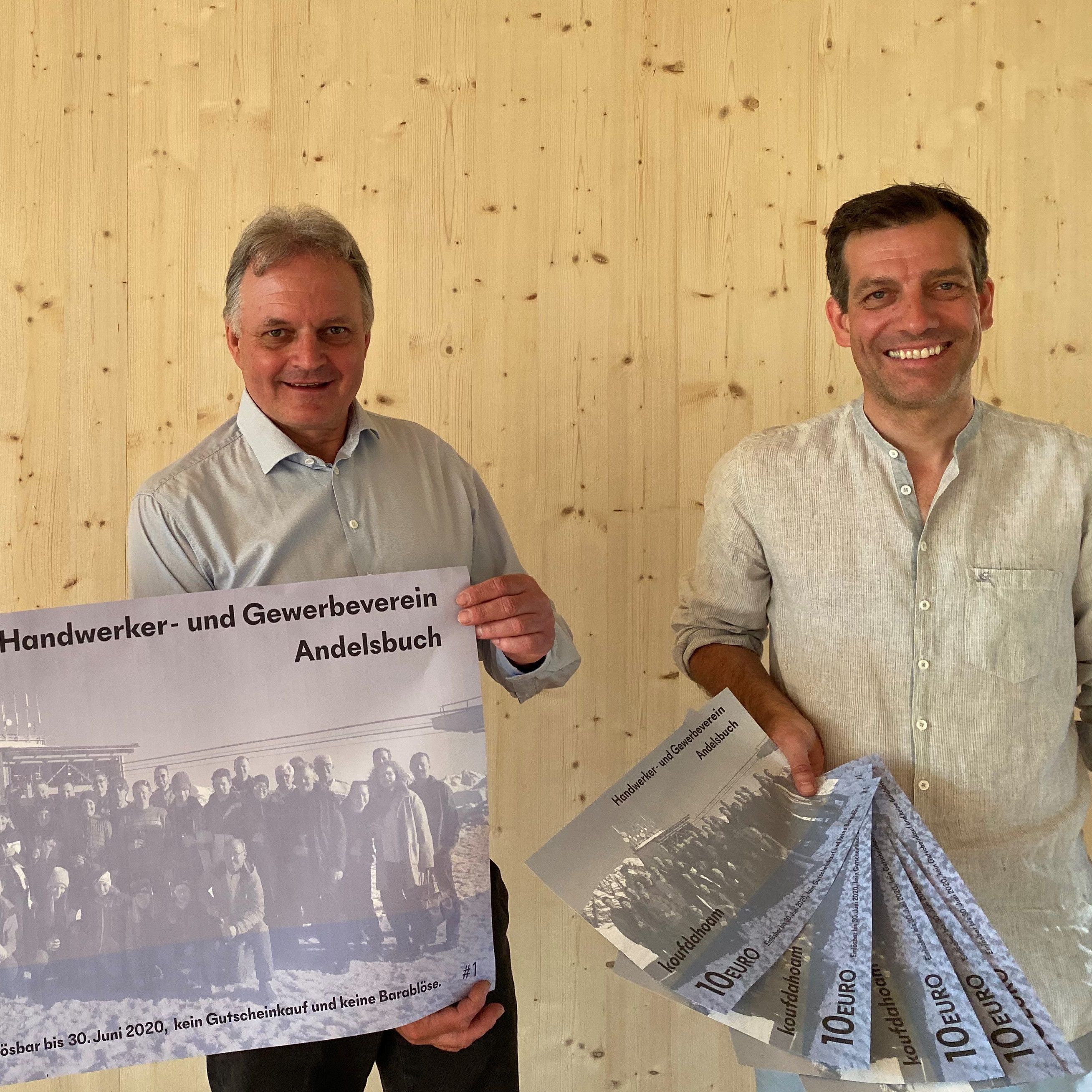 Jodok Felder, Johannes Mohr und Handwerker-Obmann René Schedler (v. l.) melden sich mit einem Gutschein bei allen Andelsbucher Vereinsmitgliedern.