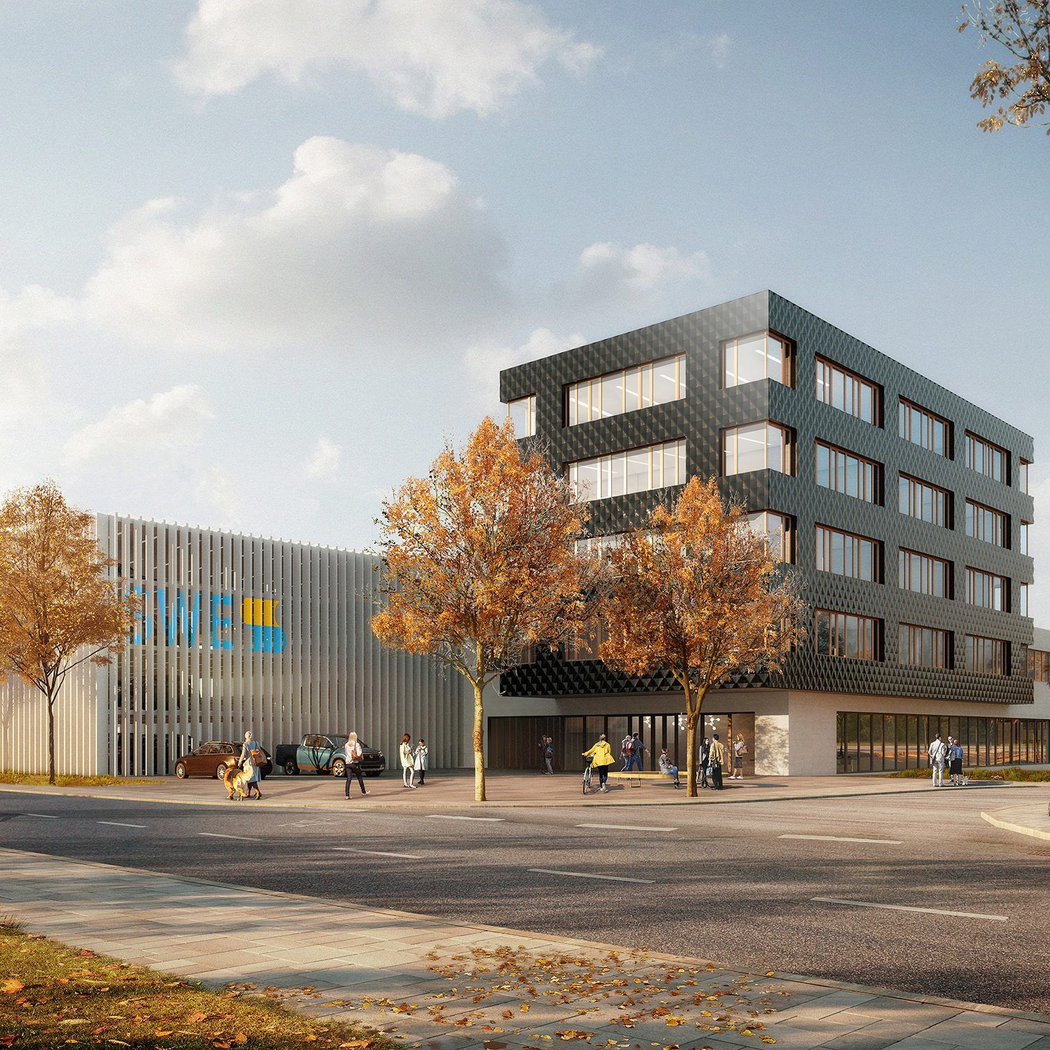 Ansicht des neuen Verwaltungsgebäudes mit Parkhaus der Stadtwerke Esslingen, das die Konstanzer i+R-Tochter nach dem gewonnen Wettbewerb als Generalübernehmer realisieren wird.