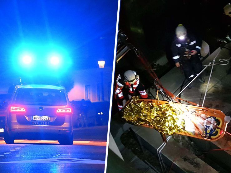 Die Höhenretter der Berufsfeuerwehr betteten den Verletzten in einer Rettungswanne.