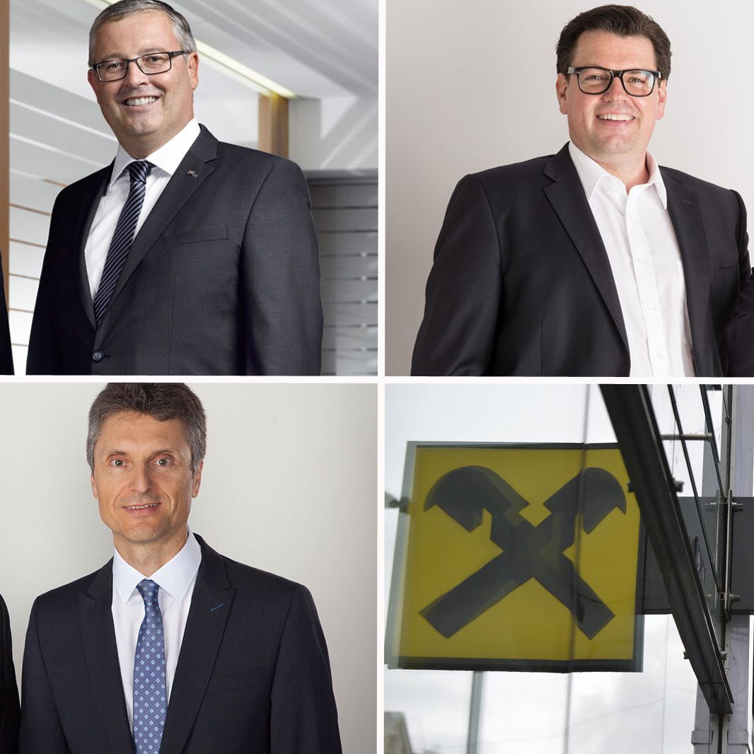 Oben: v.l.nr: Vorstand amKumma Heinzle, Spiegel, Vorstand Feldkirch Vetter, Erne. Unten: v.l.n.r Vorstand Rankweil Loacker und Marte.