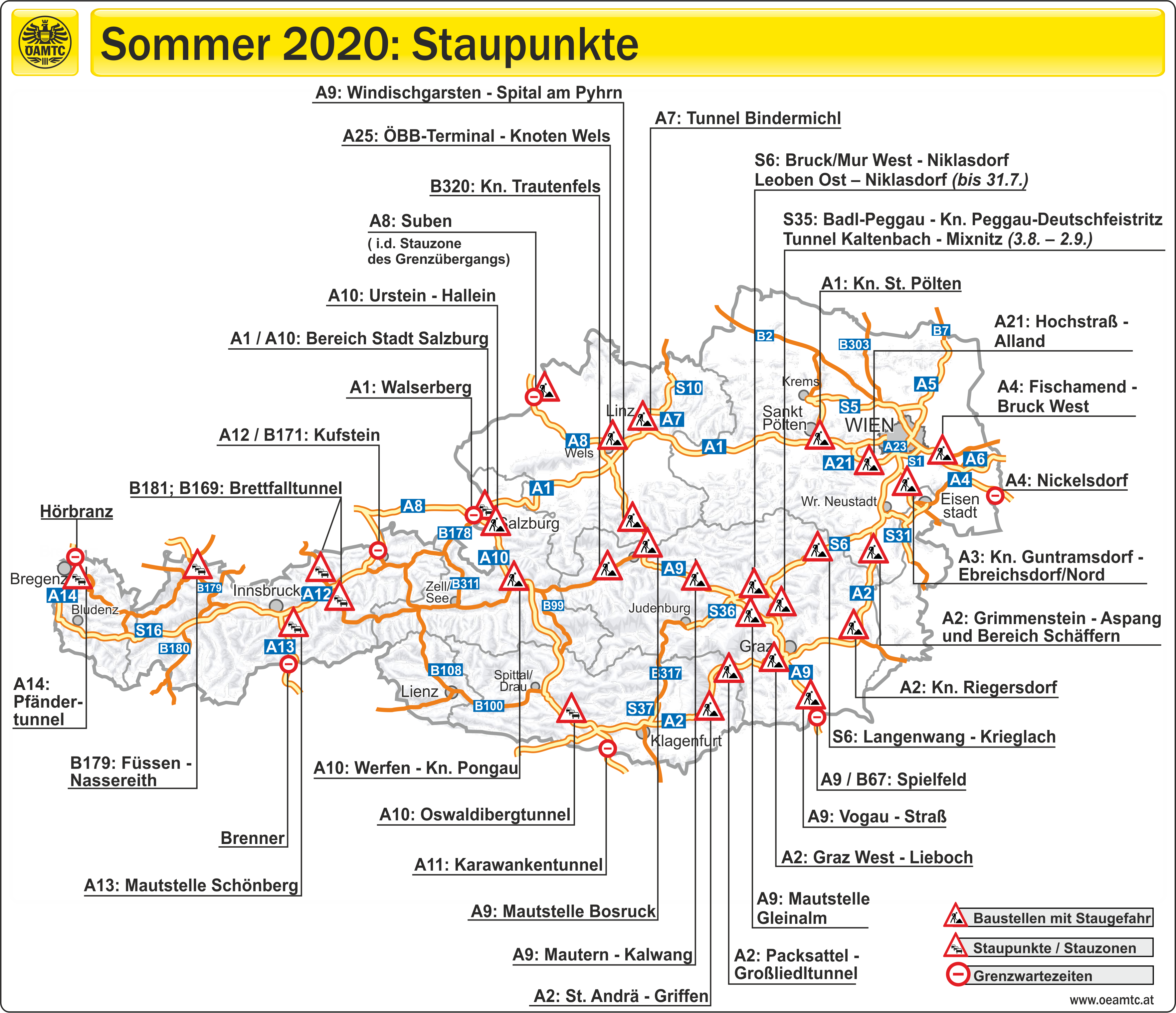 Potentielle Staupunkte in Österrreich