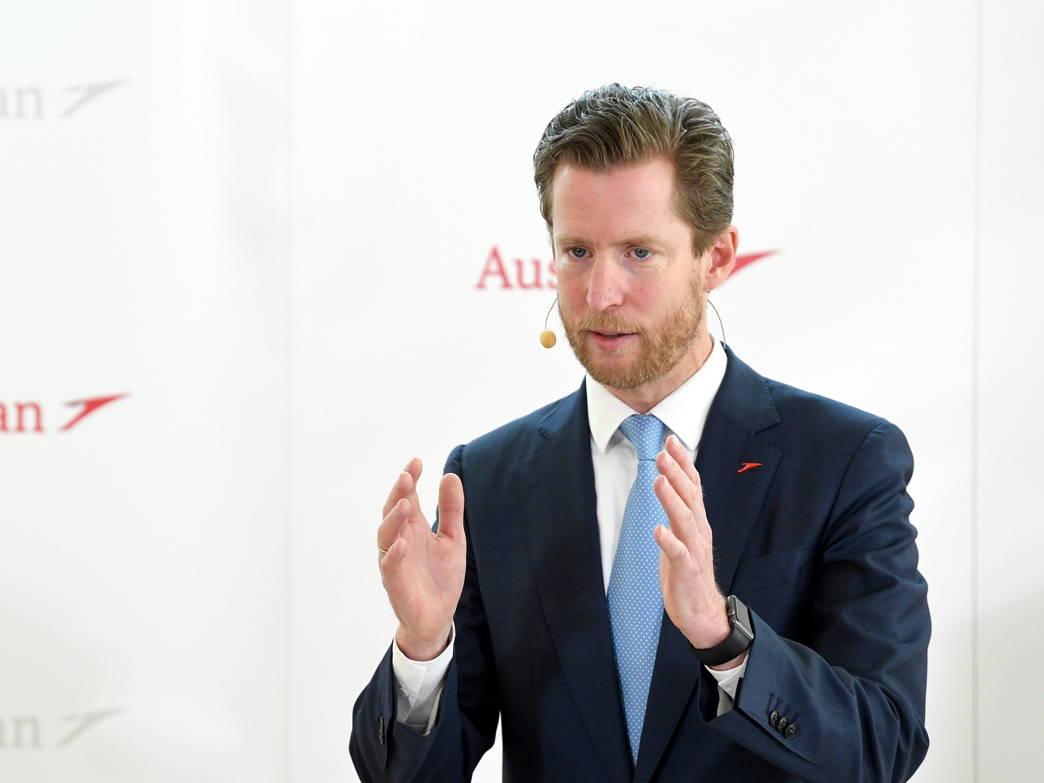 CEO Alexis von Hoensbroech bei der AUA-PK. CEO Alexis von Hoensbroech bei der AUA-PK.