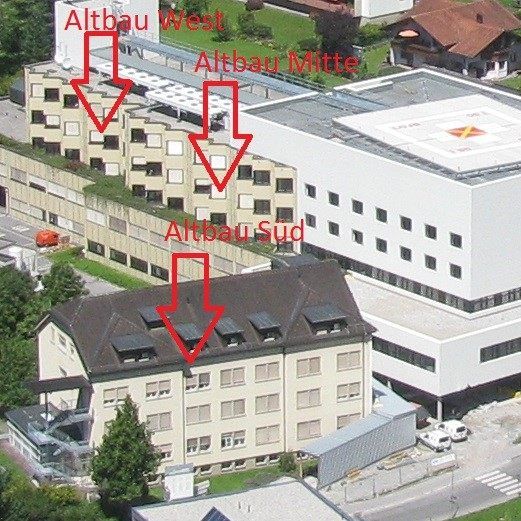 42 Patientenbetten werden aus dem Haupttrakt (Mitte) in den Altbau Süd für die Generalsanierung umgesiedelt.