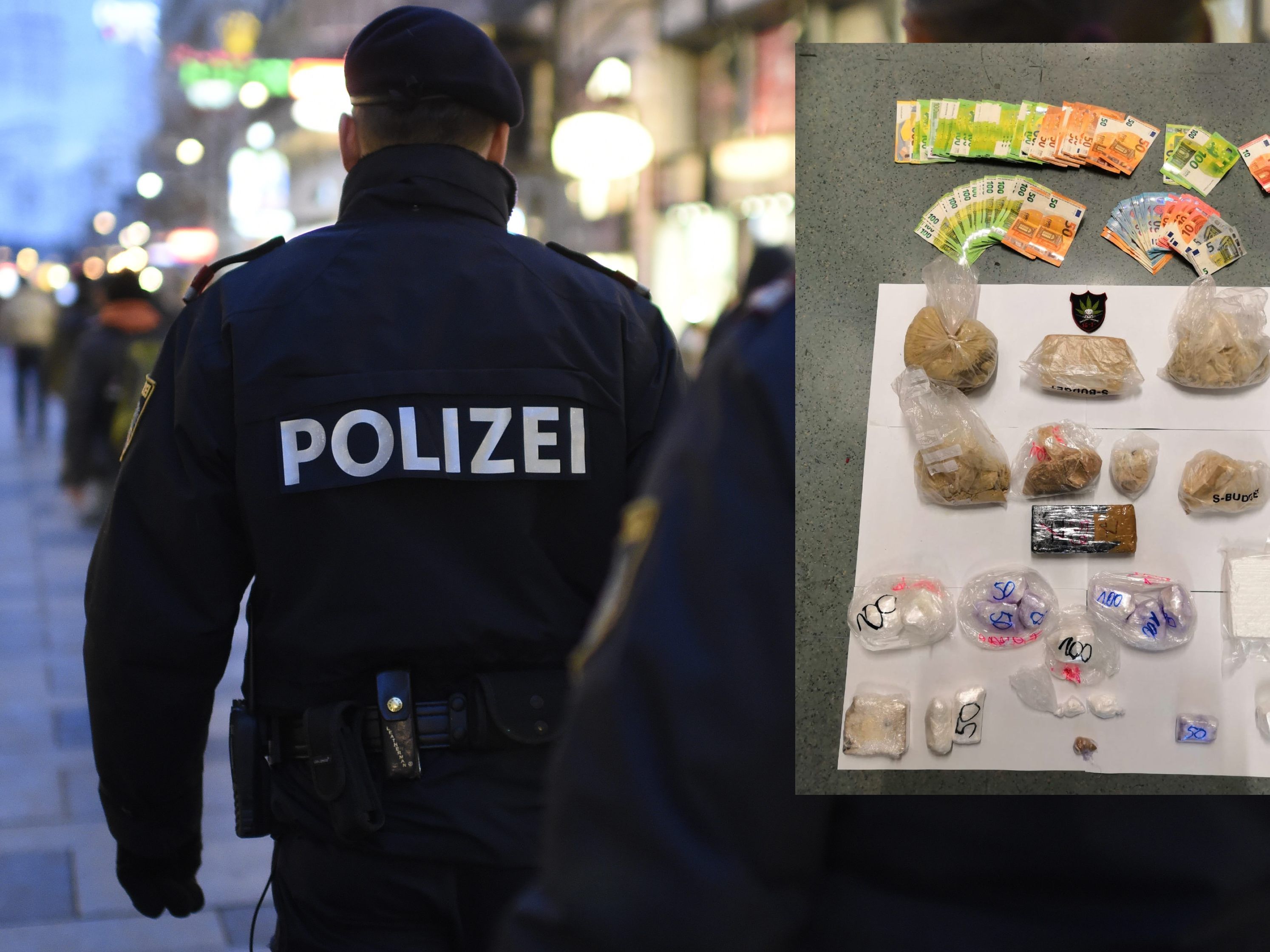 Die Polizei stellte bei den Festnahmen und Hausdurchsuchungen auch Bargeld und Drogen sicher Die Polizei stellte bei den Festnahmen und Hausdurchsuchungen auch Bargeld und Drogen sicher