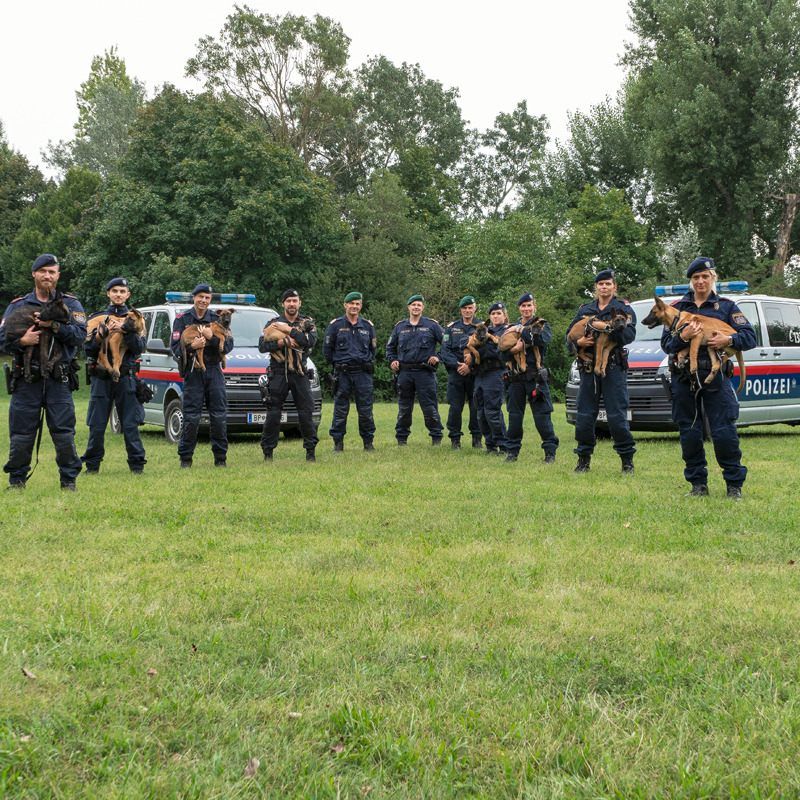 Glückliche Gesichter: Bei der Welpenübergabe an zehn neue Polizeidiensthundeführer