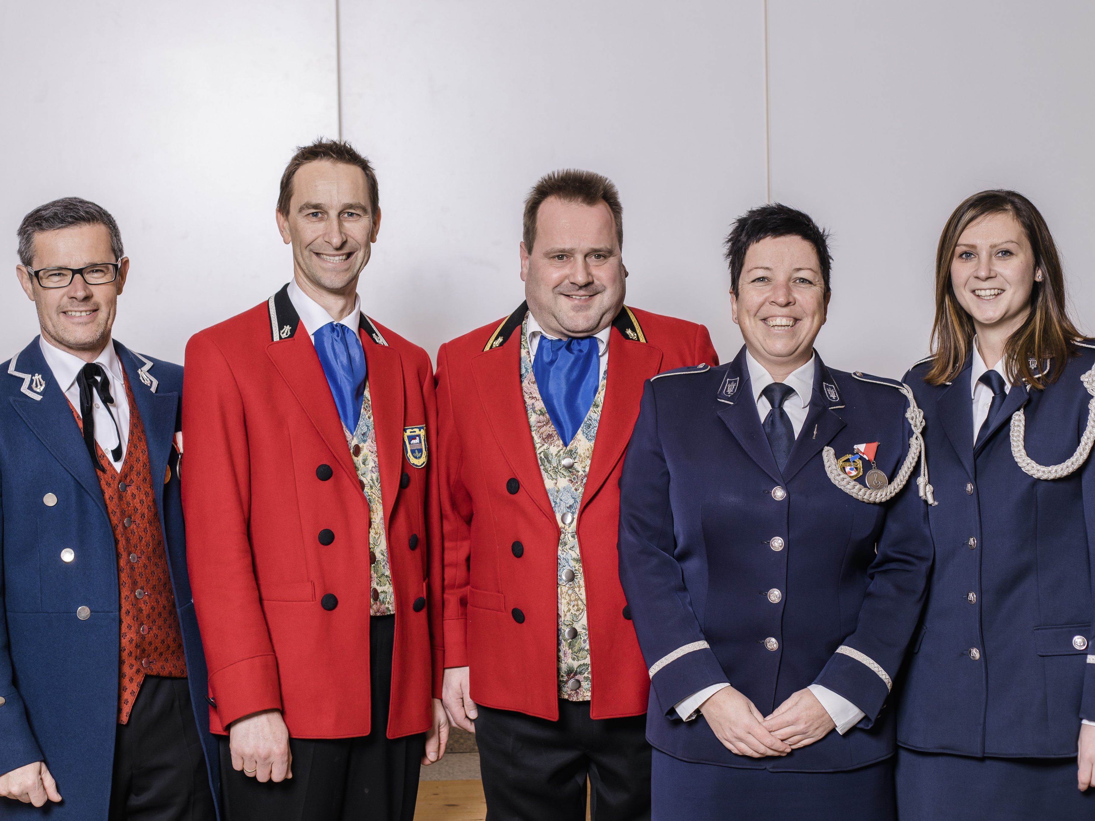 BU: Neuwahlen bei der Versammlung des Blasmusikbezirkes Dornbirn, im Bild von links: Christian Purin, Christoph Märk, Robert Müller, Sandra Bayr, Laura Gmeiner. Es fehlen: Martin Fetz und Simon Schedler