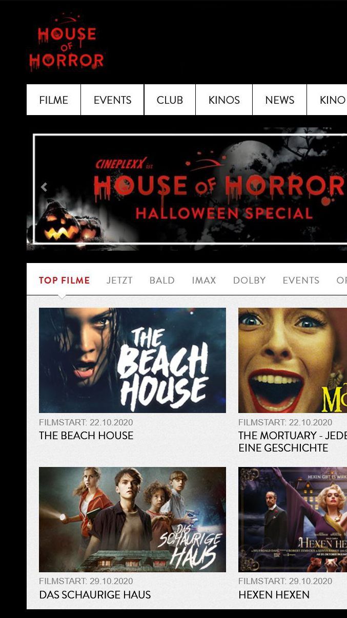 Die Cineplexx Kinos laden ins "House of Horror".