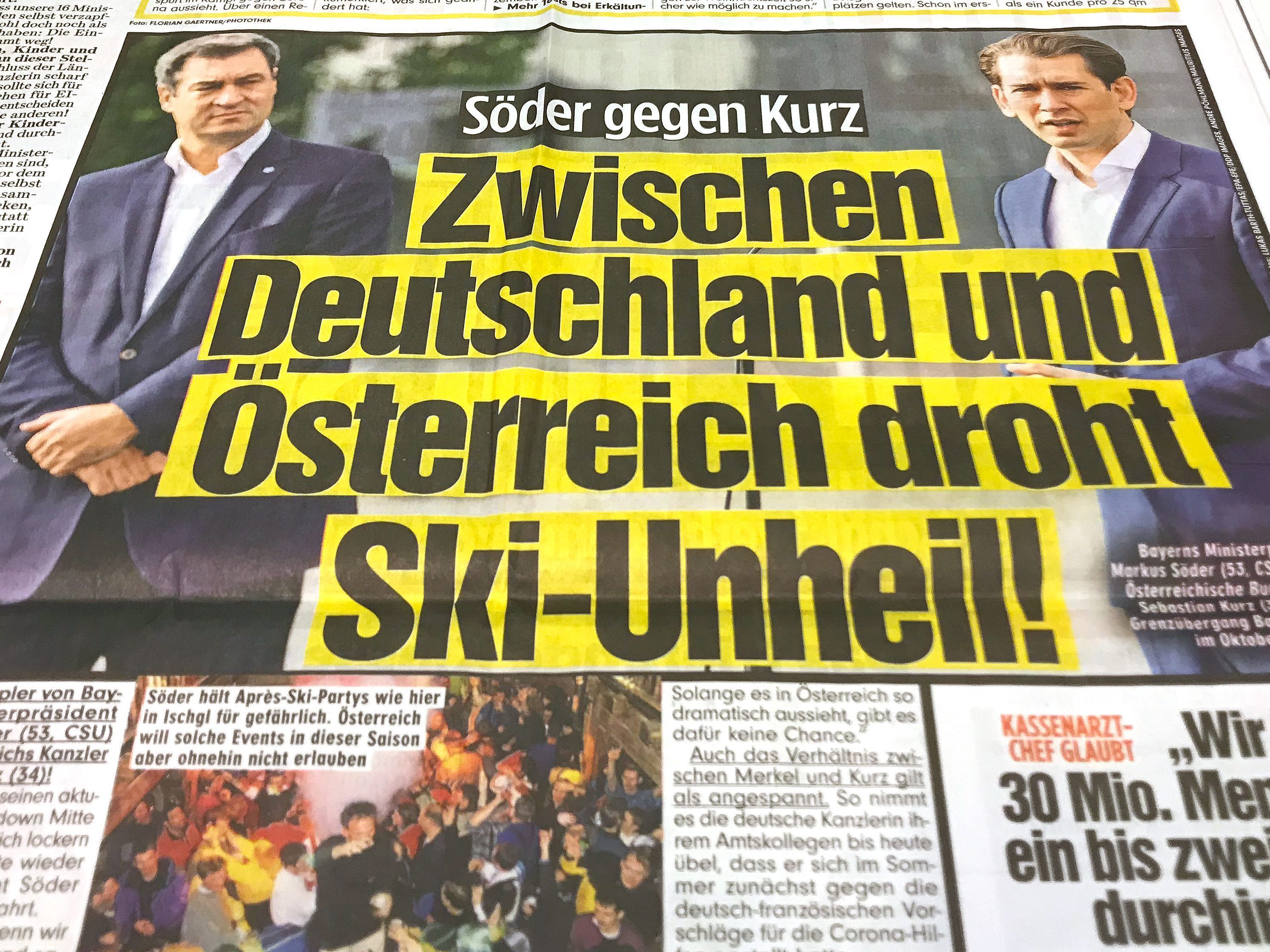 "Ski-Schlacht zwischen Kurz und Söder", titelt die deutsche "Bild" online