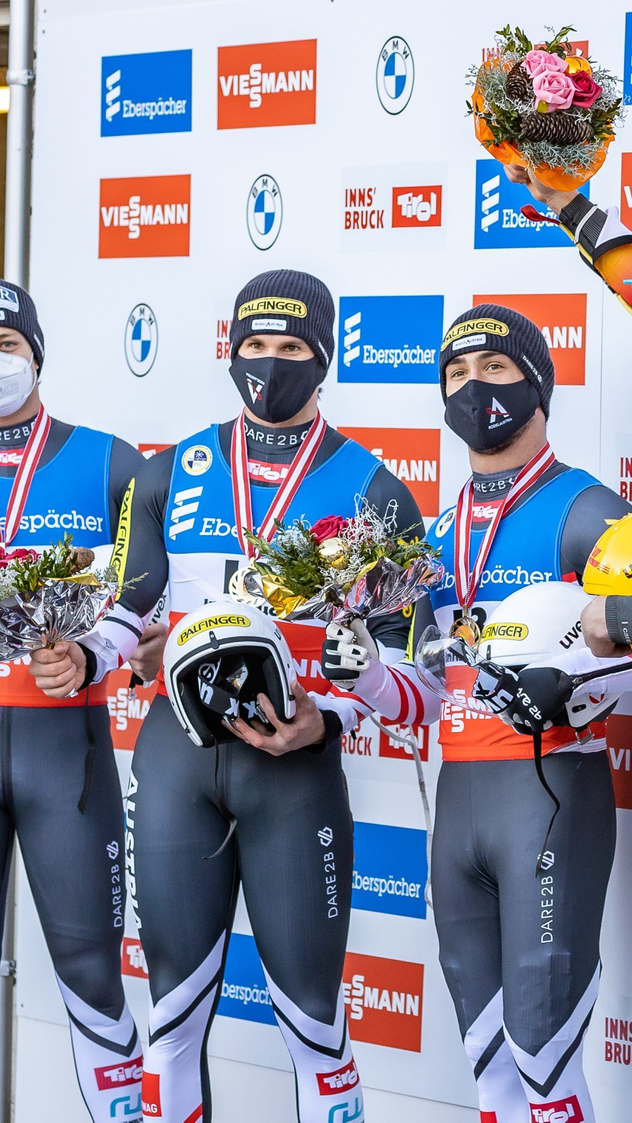 v.l. Yannick Mueller und Armin Frauscher (AUT, 2. Platz) Thomas Steu und Lorenz Koller (AUT, 1. Platz), Toni Eggert und Sascha Benecken (GER, 3. Platz)