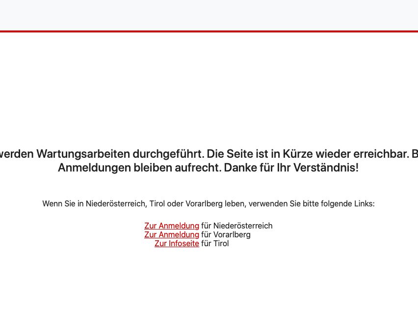 Ein Screenshot der offiziellen Nachricht auf der Webseite "www.oesterreich-testet.at". Ein Screenshot der offiziellen Nachricht auf der Webseite "www.oesterreich-testet.at".