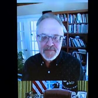 Prof. Marcus Crepaz von der Universität in Georgia per Live-Schaltung aus den USA.