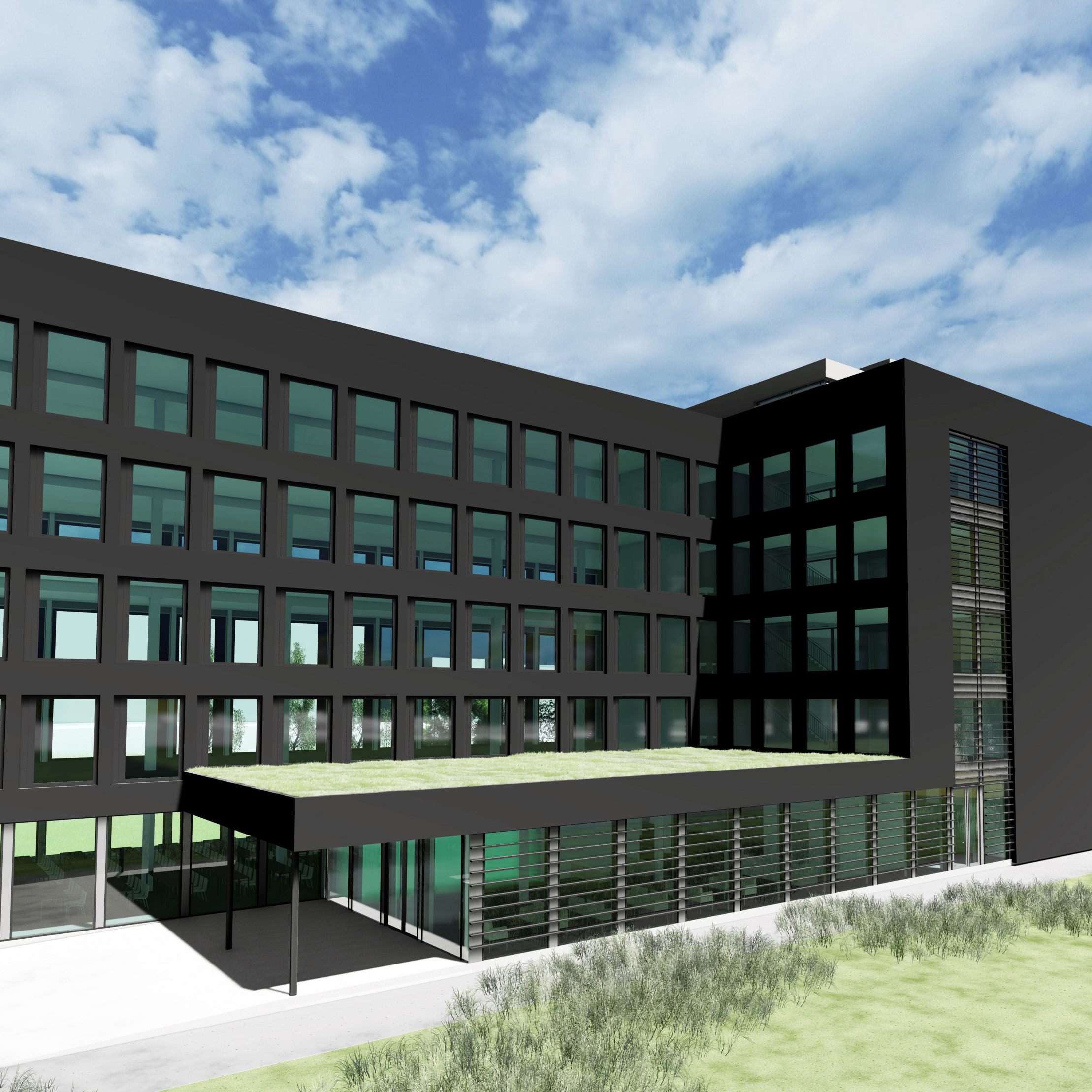 Das für die erste Bauetappe geplante Vertriebs-Gebäude bietet Platz für 250 MitarbeiterInnen.