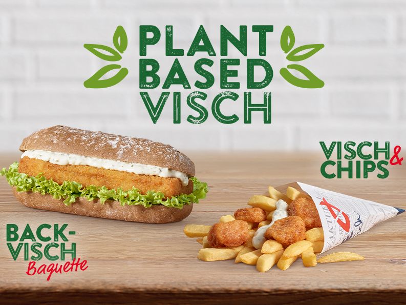 "Veganer Fisch" heißt aus markenrechtlichen Gründen "Visch". "Veganer Fisch" heißt aus markenrechtlichen Gründen "Visch".