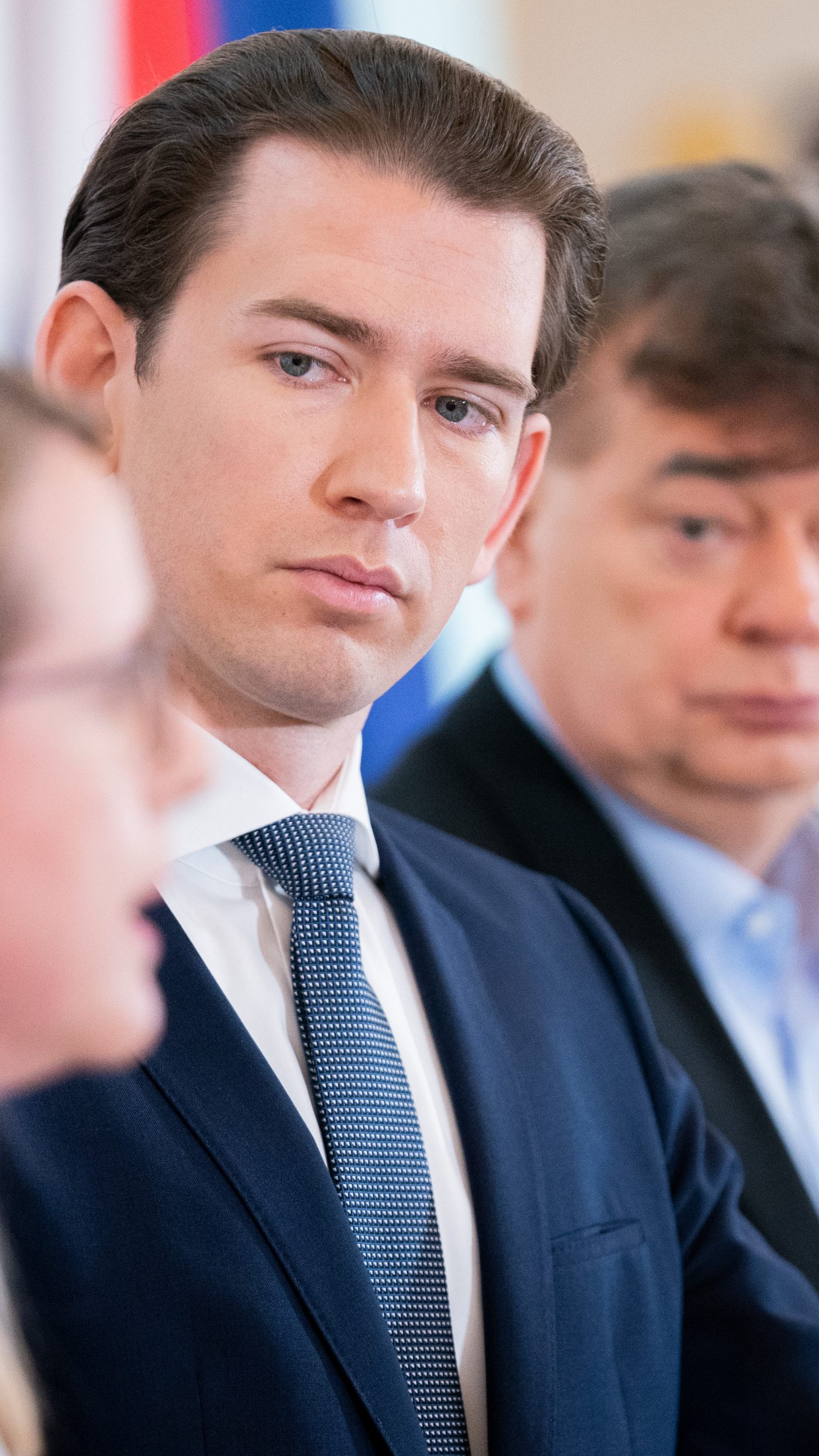 Pressekonferenz mit Kurz, Kogler und Schramböck.