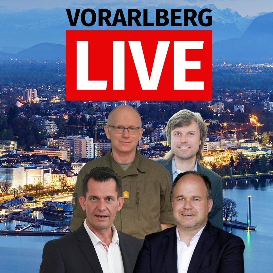 Dr. Wolfgang Mückstein, Reinhard Schertler und Brigadier Gunther Hessel bei Gerold Riedmann in "Vorarlberg LIVE".