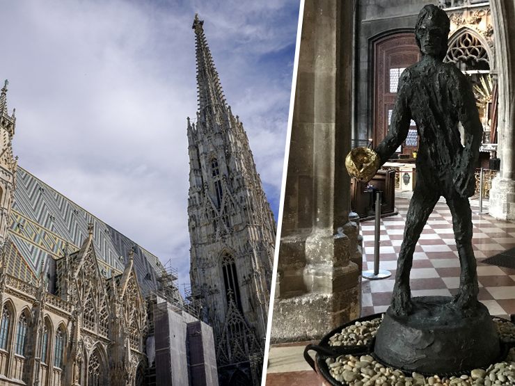 Die Bronzefigur stammt vom Künstler Bernd Fasching und stellt Johannes den Täufer dar. Die Bronzefigur stammt vom Künstler Bernd Fasching und stellt Johannes den Täufer dar.