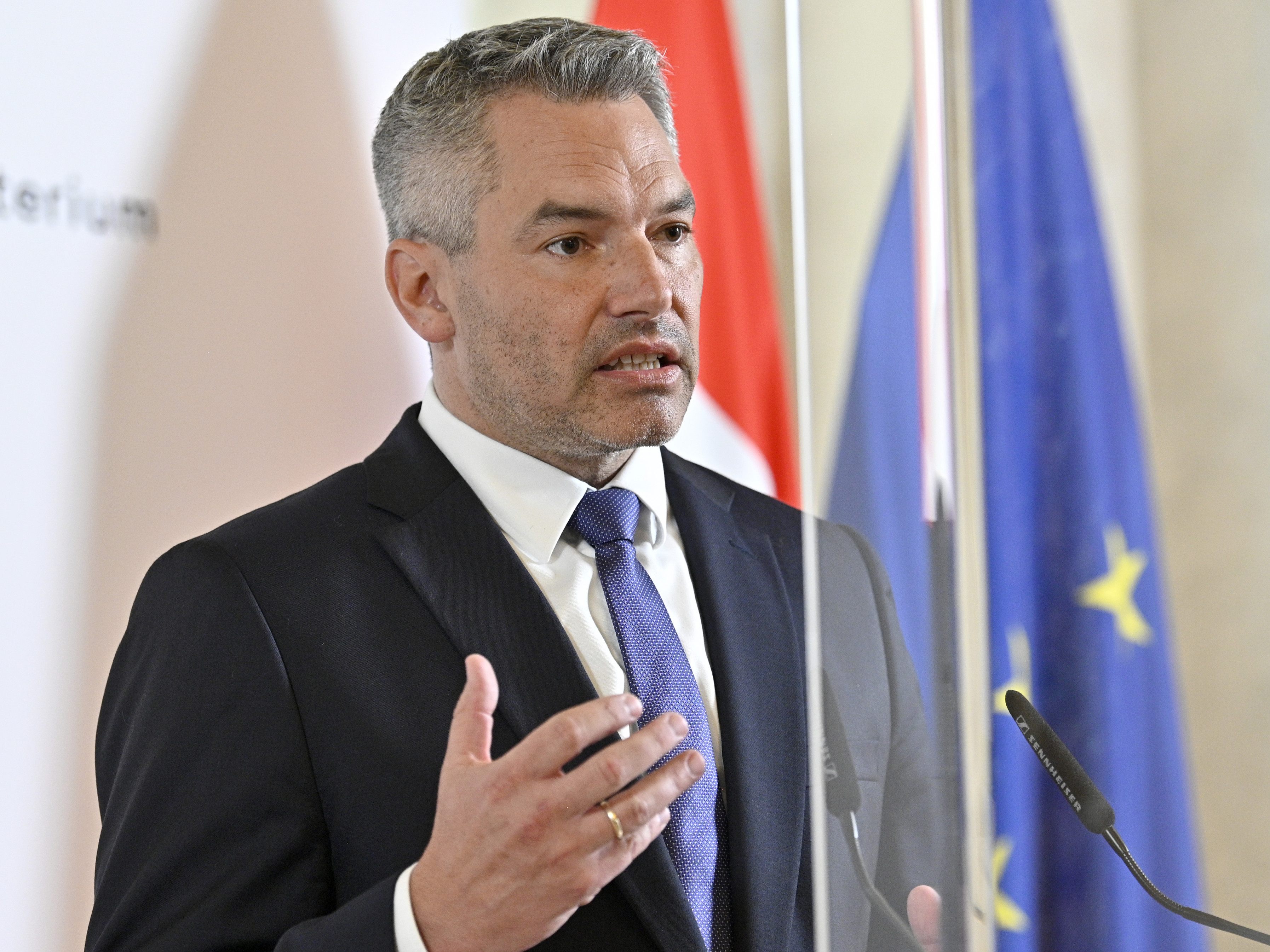 Für Nehammer ist das EU-Asylsystem völlig falsch aufgesetzt. Für Nehammer ist das EU-Asylsystem völlig falsch aufgesetzt.