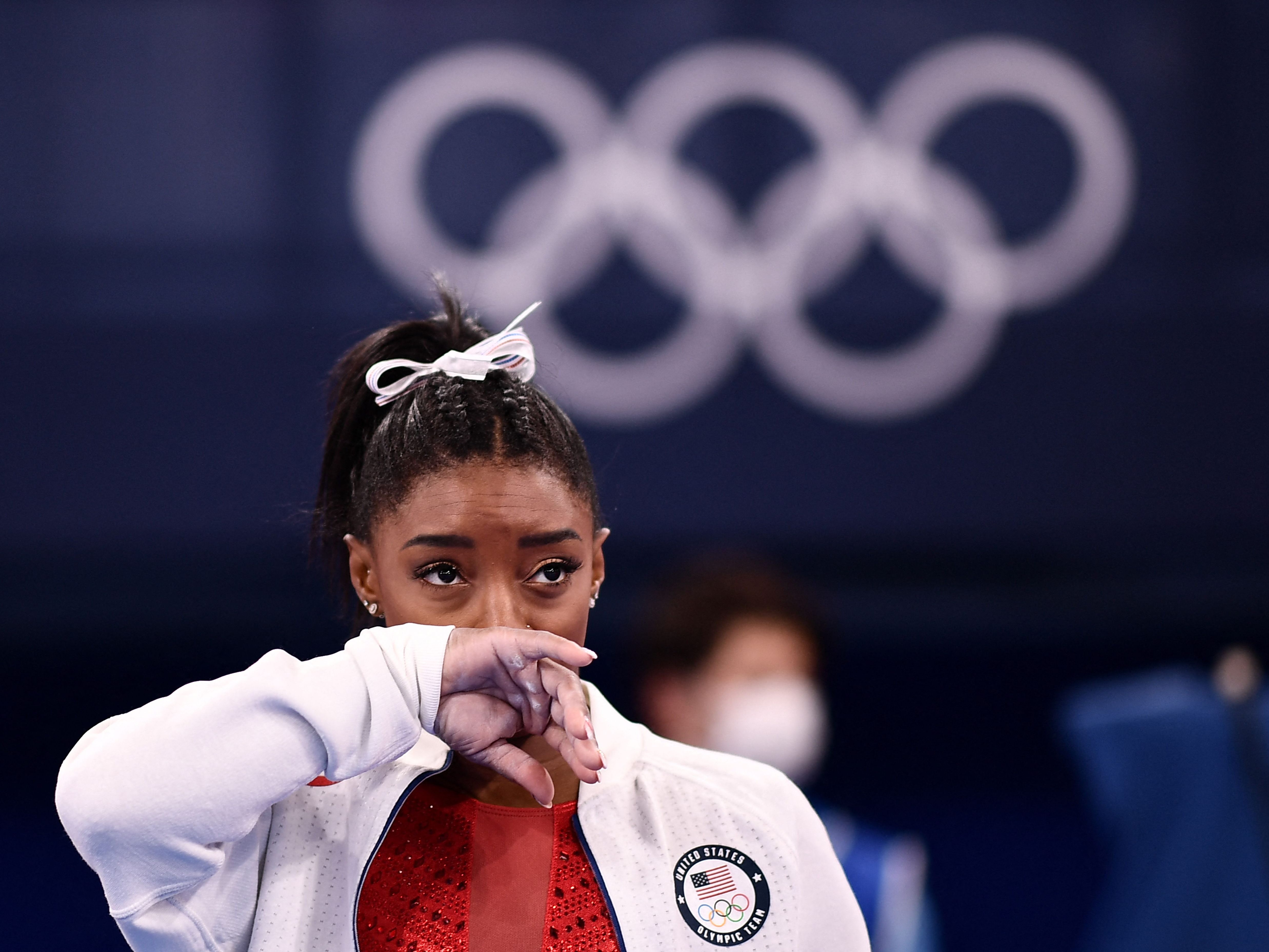 Olympia-Superstar Simone Biles brach das Teamfinale ab. Olympia-Superstar Simone Biles brach das Teamfinale ab.