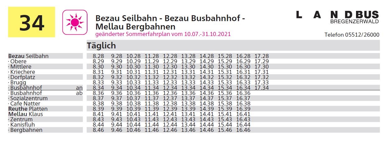 Fahrplanänderung Linie 34 ab 10. Juli | Bregenzerwald News
