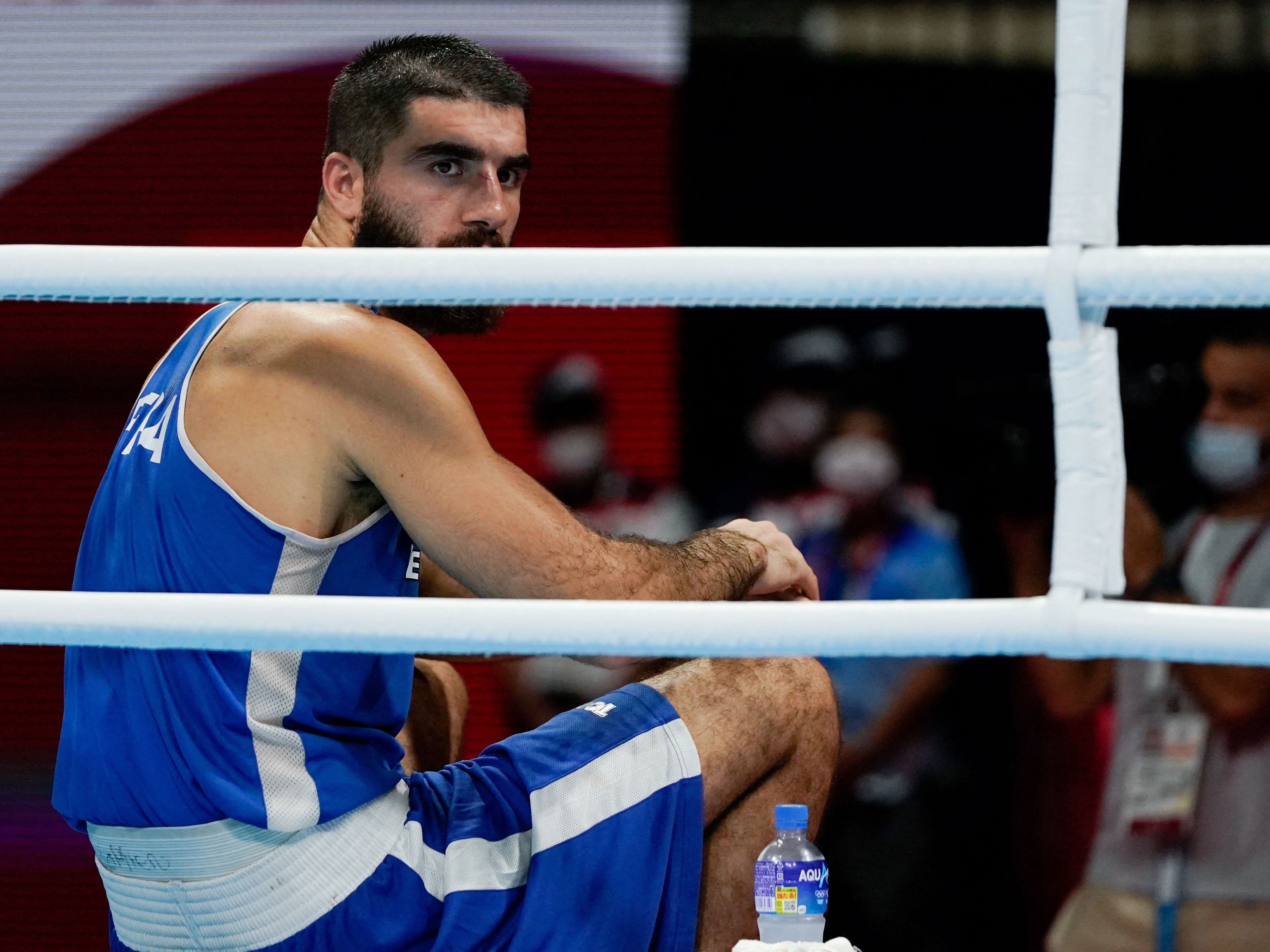 Olympia-Boxkampf verloren: Der französische Superschwergewichtsboxer Mourad Aliev reagierte mit einem Sitzstreik