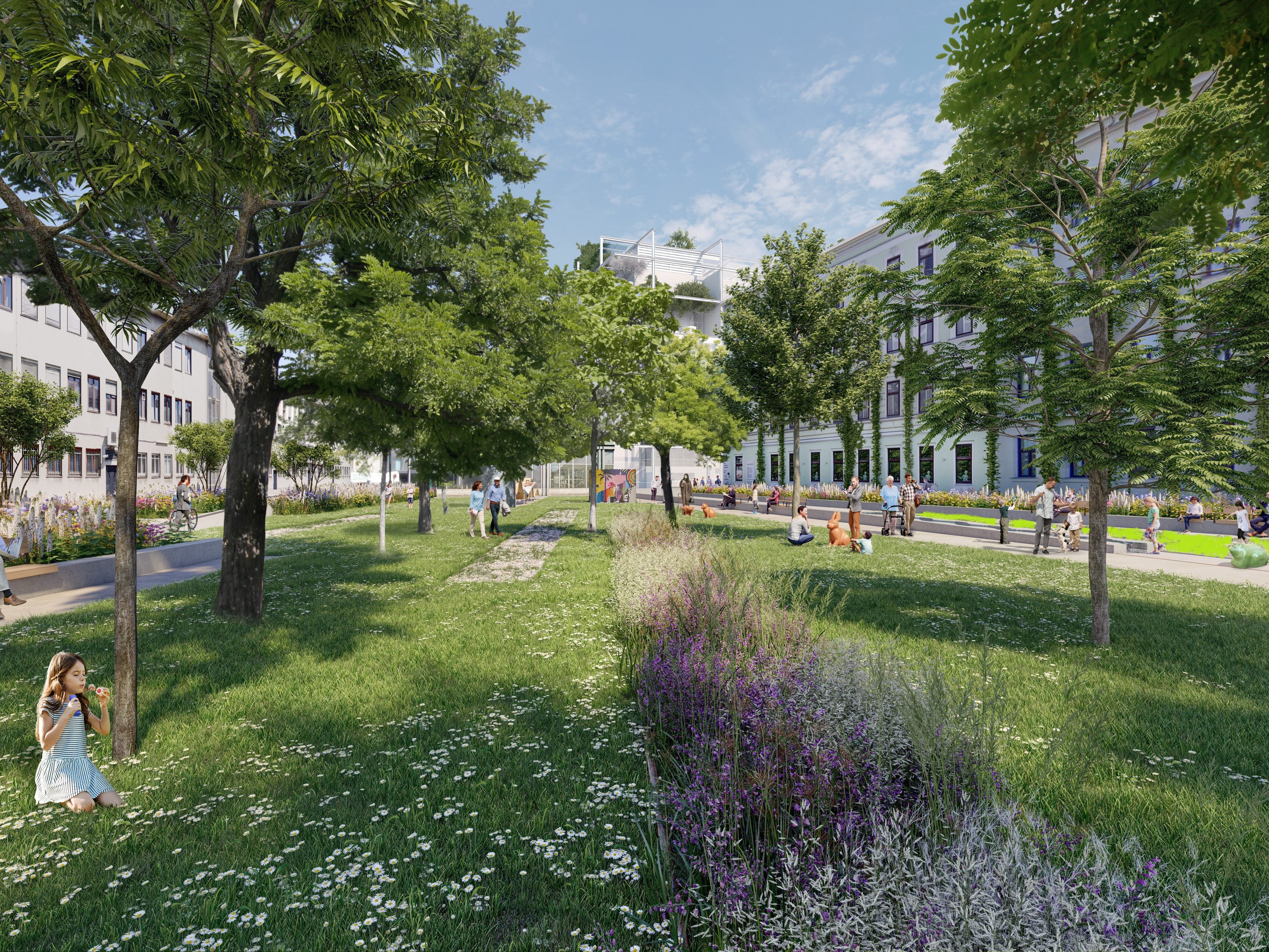 Die Langauergasse wird verkehrsberuhigt und die Fläche, die bislang ein Parkplatz war, umgestaltet. Die Langauergasse wird verkehrsberuhigt und die Fläche, die bislang ein Parkplatz war, umgestaltet.