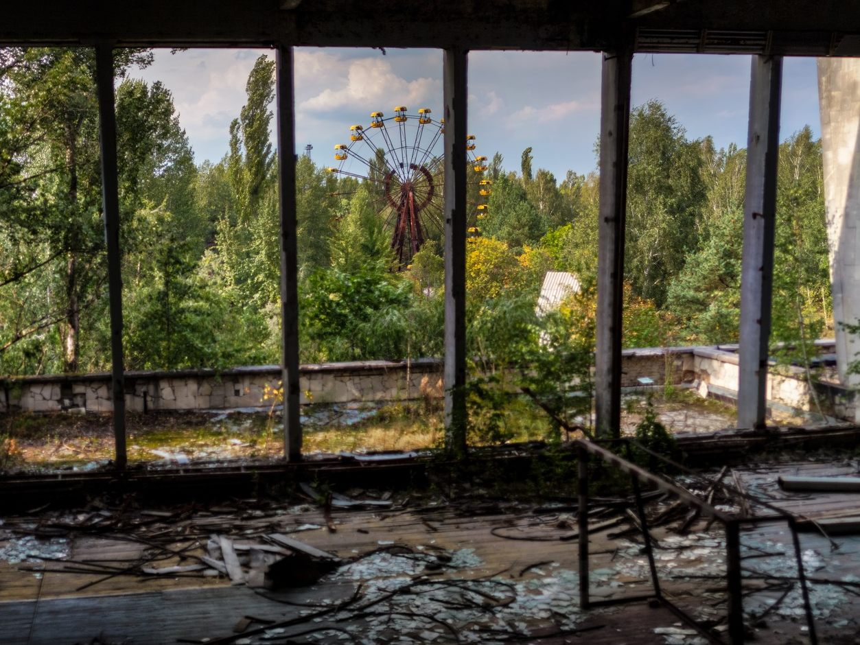 Blick auf das heutige Prypjat: Die verlassene Stadt unweit des Katastrophenreaktors in Tschernobyl. Blick auf das heutige Prypjat: Die verlassene Stadt unweit des Katastrophenreaktors in Tschernobyl.