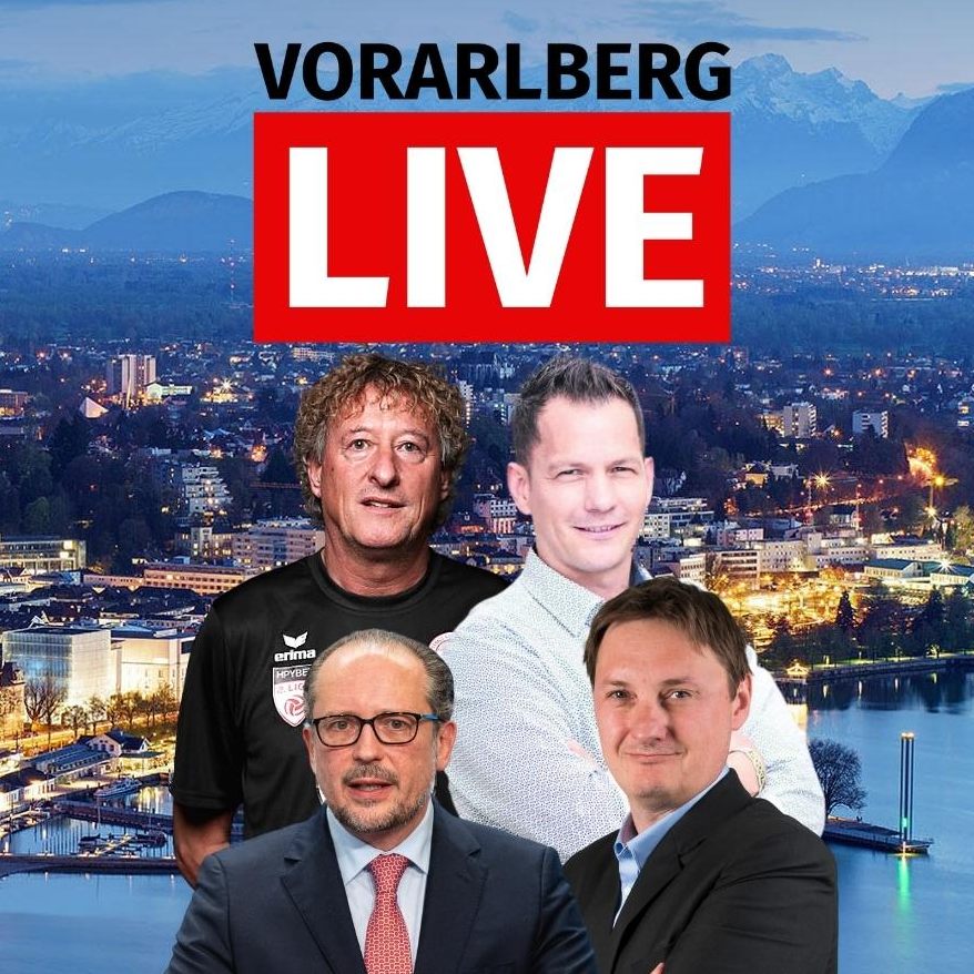 Peter Handle (FC Dornbirn), Robert S. Salant (Bregenz Tourismus) und Bundeskanzler Alexander Schallenberg zu Gast bei "Vorarlberg LIVE".