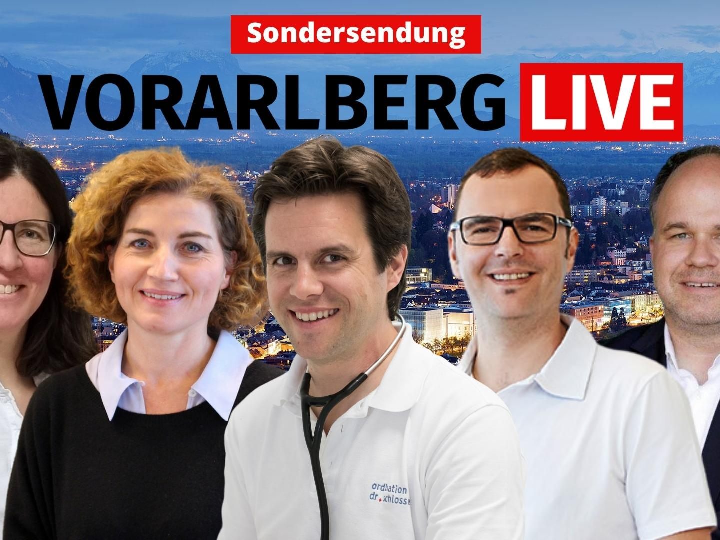 "Vorarlberg LIVE"-Sondersendung mit Dr. Verena Linder, Dr. Gabriele Gort, Dr. Bernhard Schlosser und Dr. Andreas Wüstner.