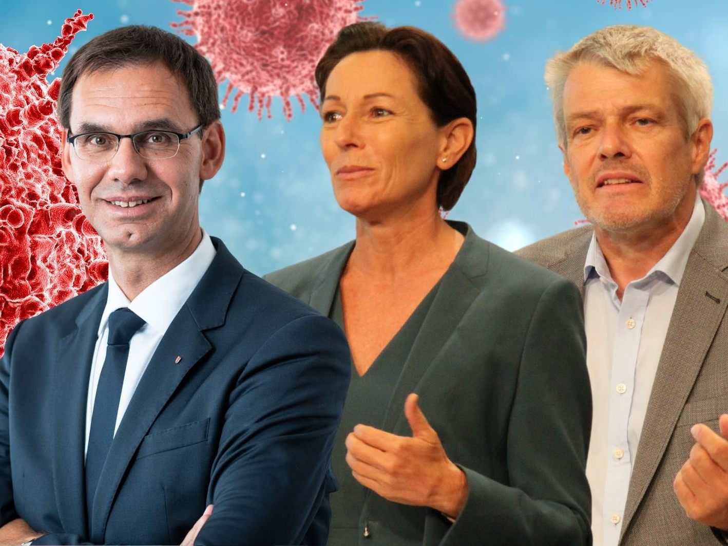 Landeshauptmann Markus Wallner, Gesundheitslandesrätin Martina Rüscher und Landessanitätsdirektor Wolfgang Grabher.