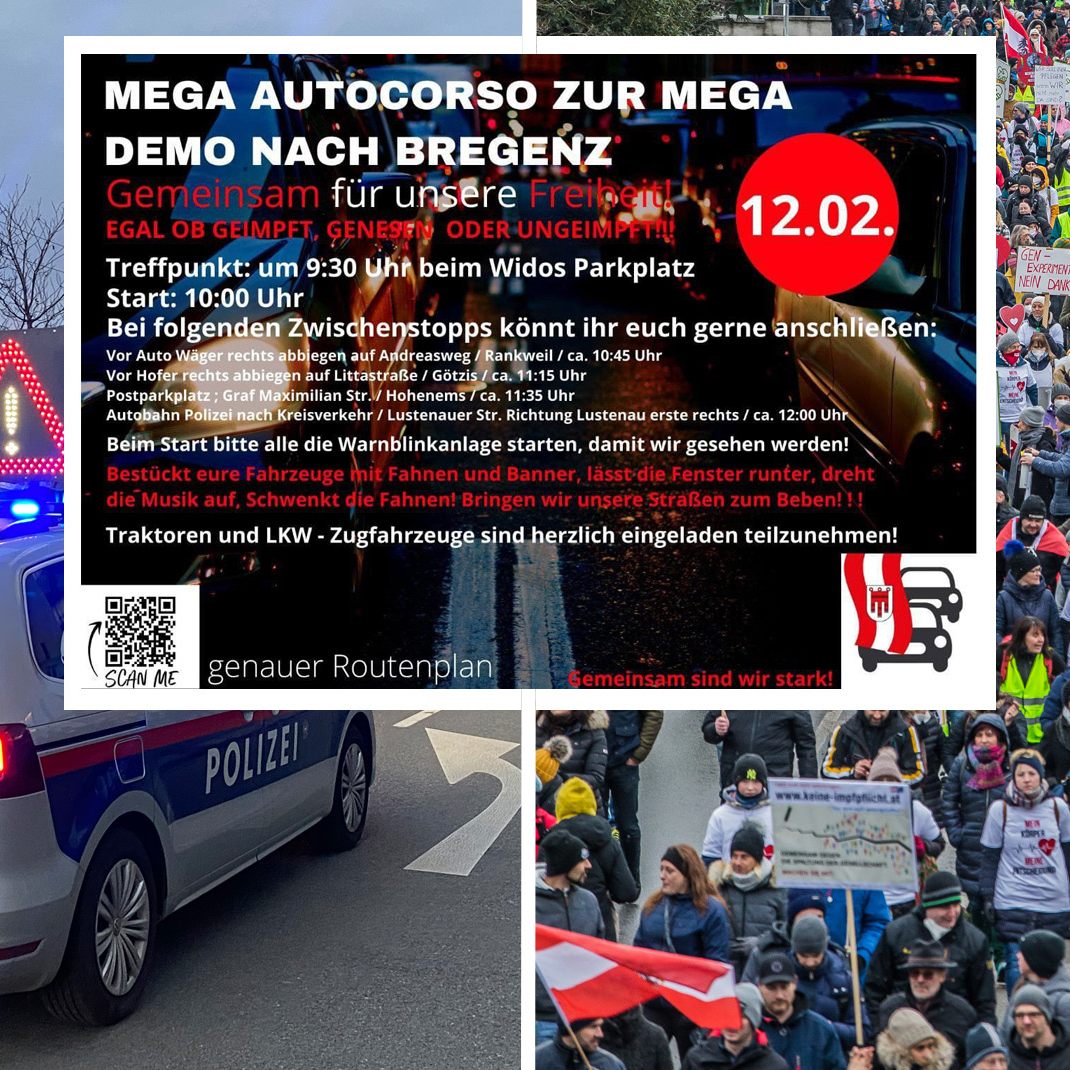 Maßnahmengegener planen einen Autocorso zur Demo in Bregenz.
