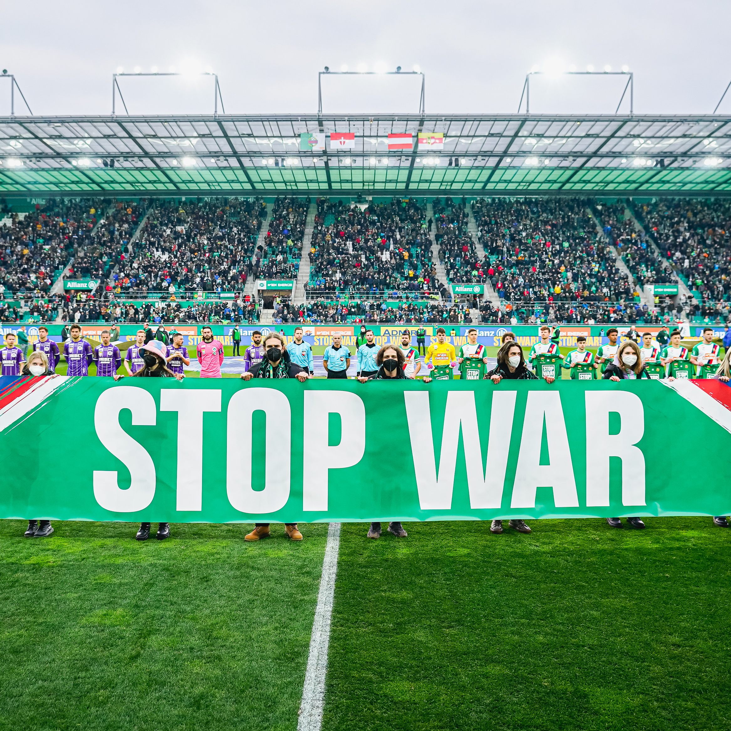 Der Ukraine-Krieg war bereits Thema im Rapid-Stadion.
