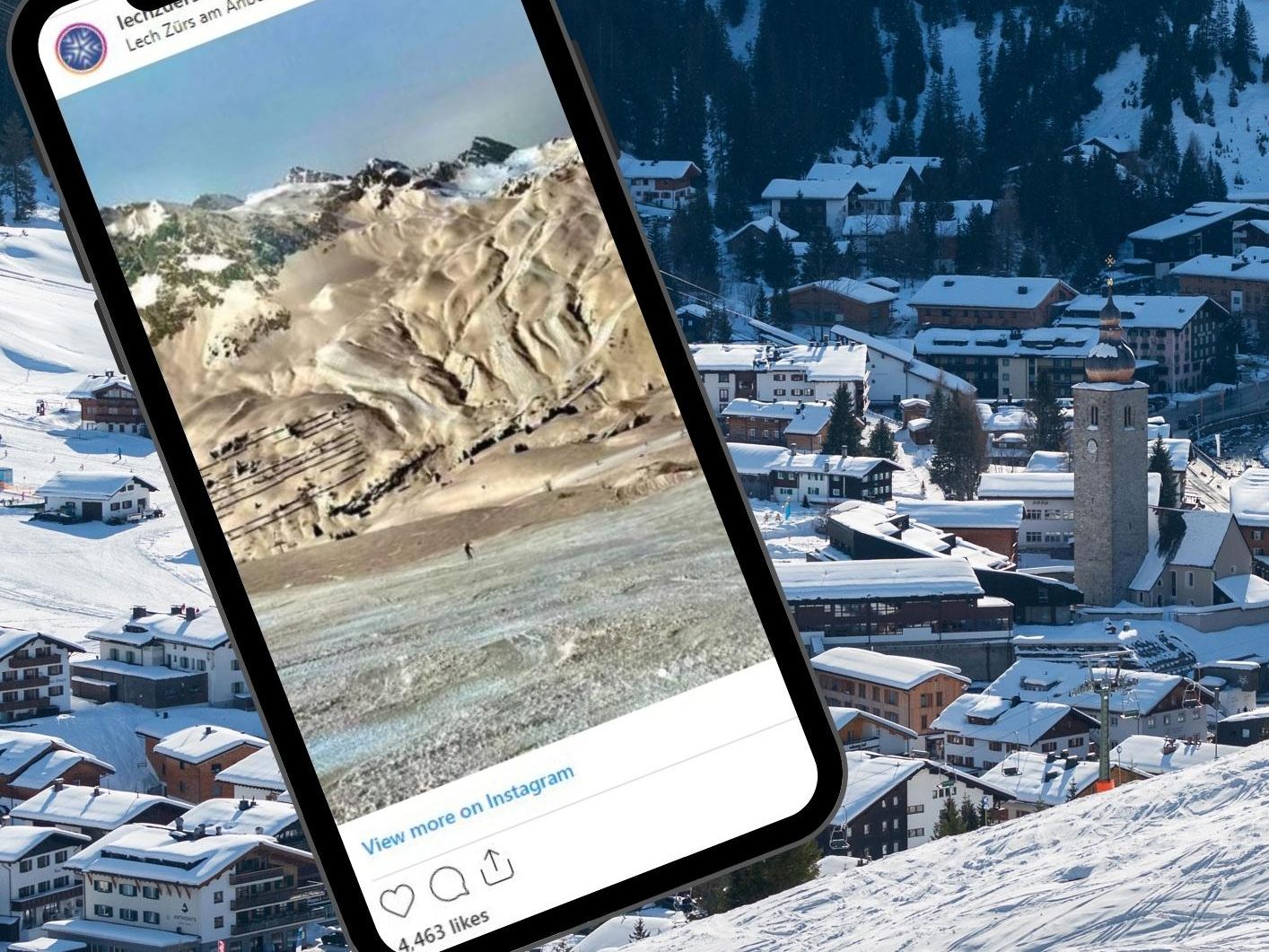 Das verschneite Lech und das ganze Arlberggebiet hat eine ordentliche Ladung Sand abbekommen.