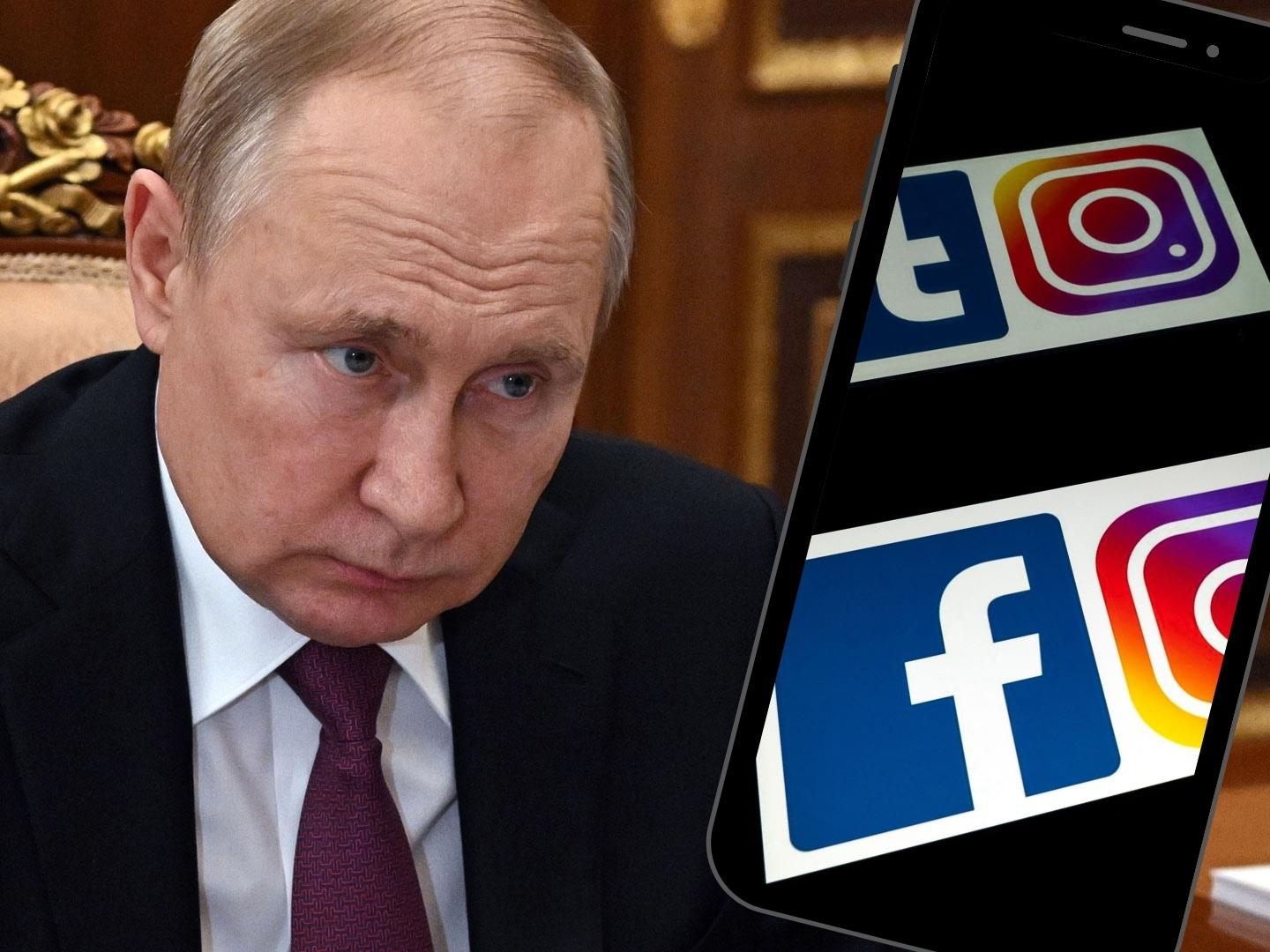 Wegen "extremistischer Aktivitäten" werde Instagram und Facebook in Putins Russlands verboten. Wegen "extremistischer Aktivitäten" werde Instagram und Facebook in Putins Russlands verboten.