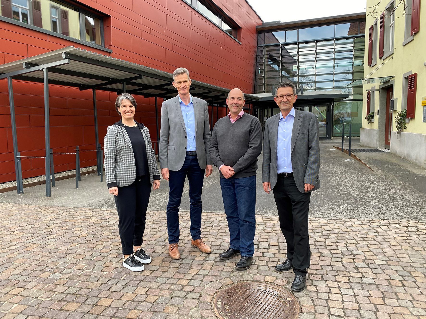 (v.l.) Sabina Saggioro (Verein Agglomeration Rheintal), Christian Breuß (Amtsleiter Rankweil), Alejandro Schwaszta (Gemeinderat Rankweil), Reto Friedauer (Präsident Verein Agglomeration Rheintal und Gemeindepräsident St. Margrethen)